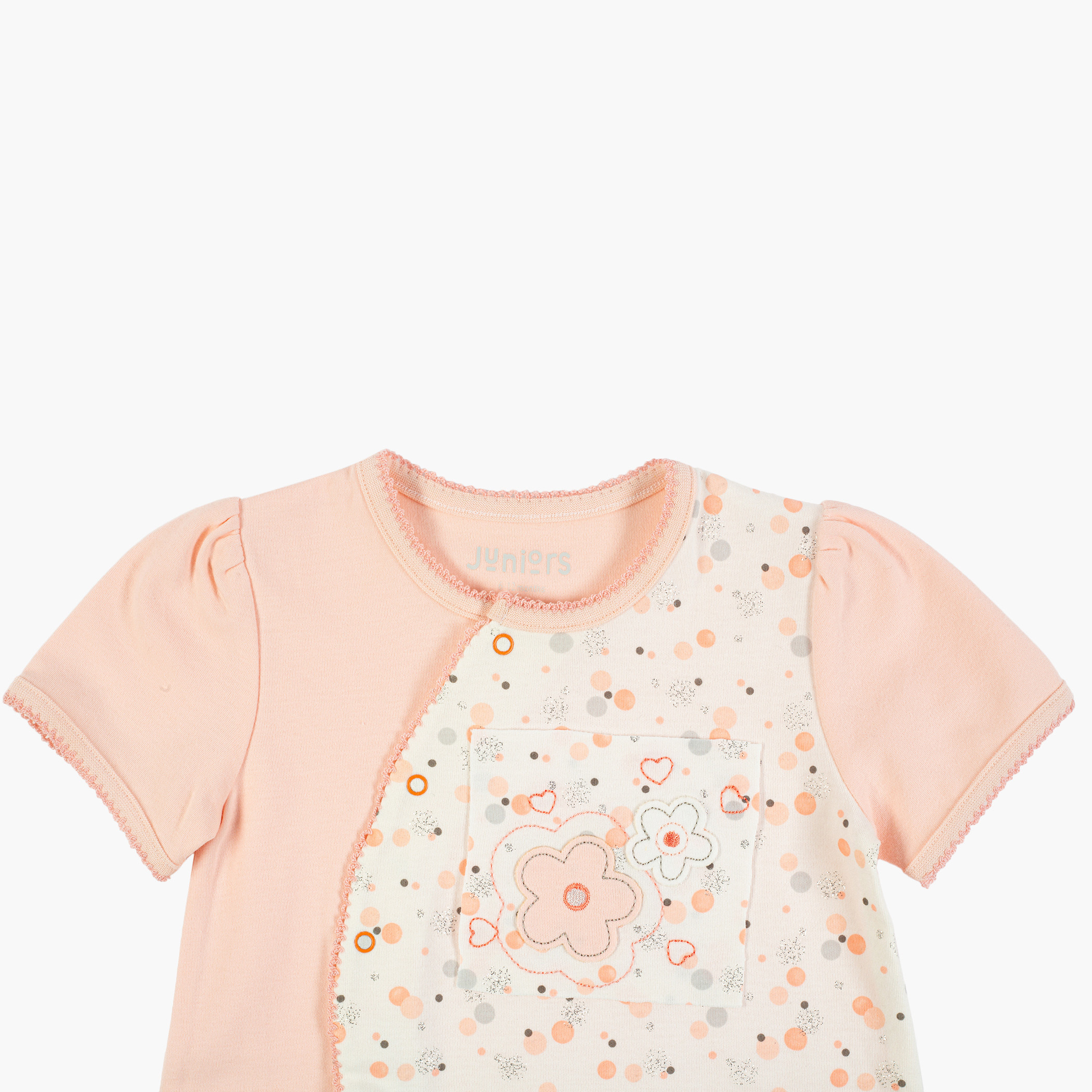 Juniors Printed Romper with Short Sleeves and Snap Button Closure-baby-girls-clothing-rompers-image-2