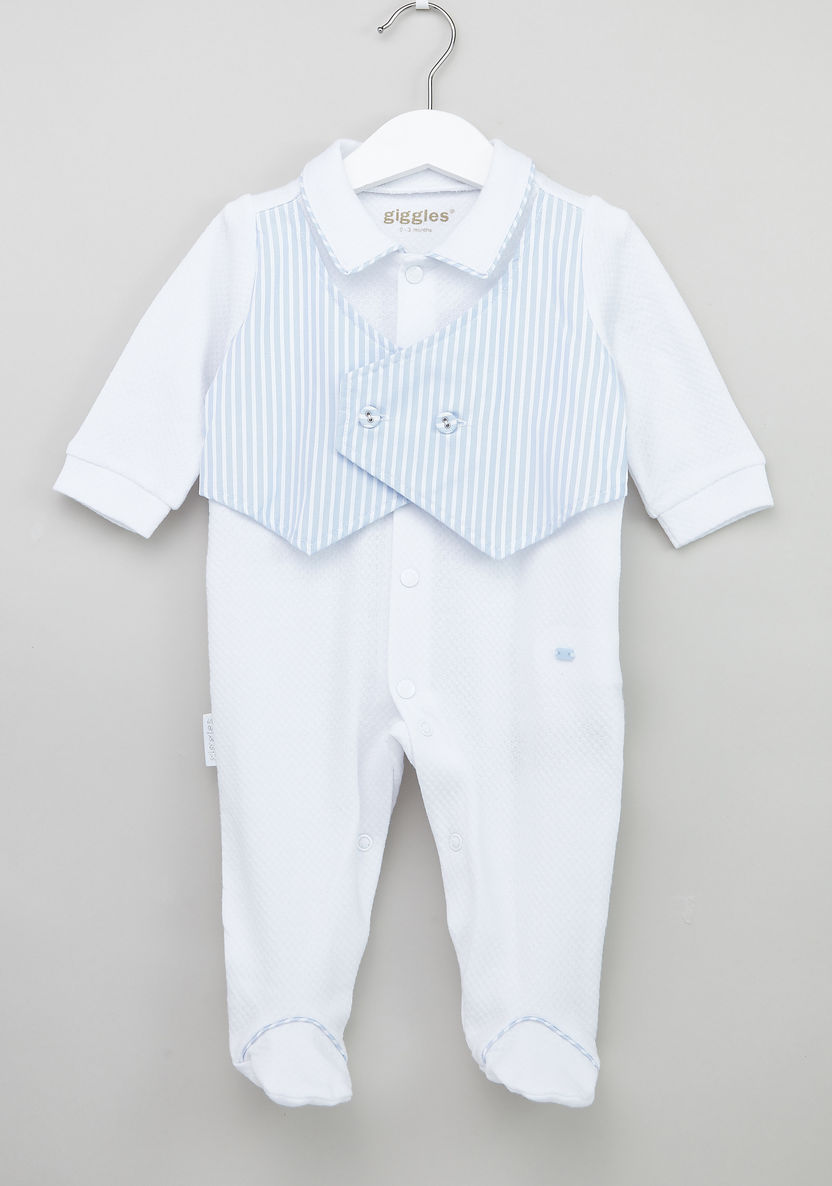 Giggles Panelled Closed Feet Sleepsuit with Long Sleeves-Sleepsuits-image-0