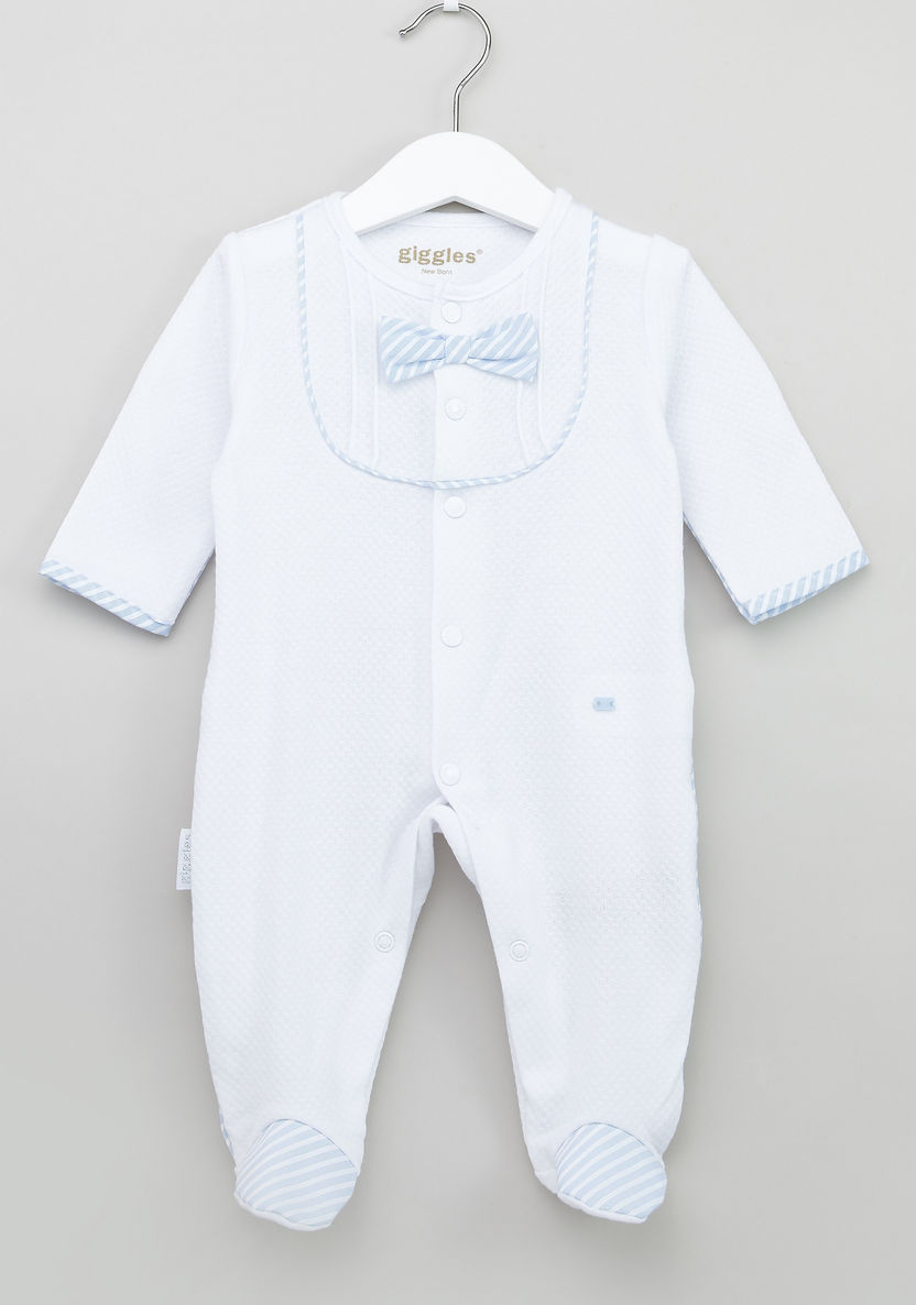 Giggles Closed Feet Cotton Sleepsuit with Bow Detail-Sleepsuits-image-0