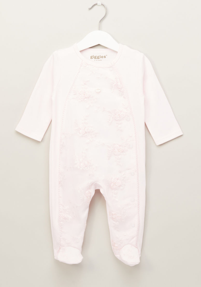Giggles Sherlin Embroidered Long Sleeves Closed Feet Sleepsuit-Sleepsuits-image-0
