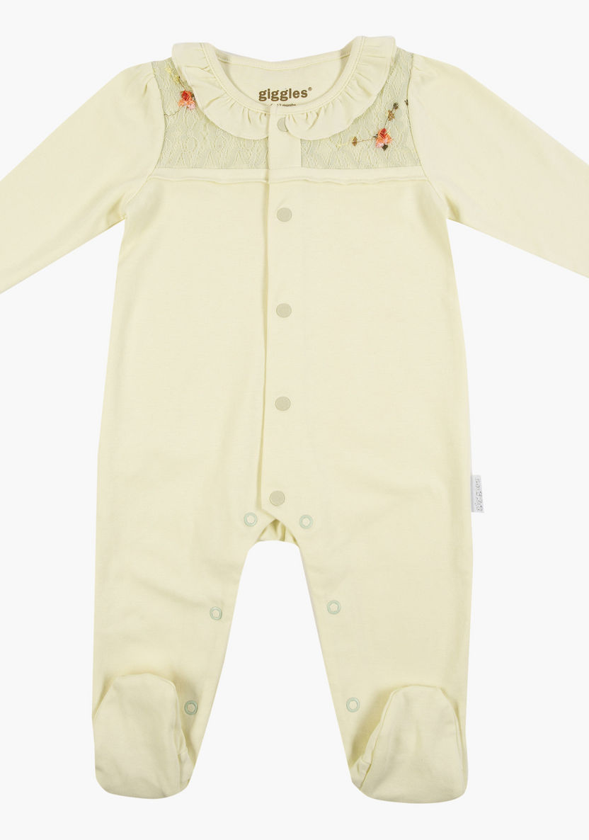 Giggles Closed Feet Sleepsuit with Long Sleeves and Ruffle Detail-Sleepsuits-image-0
