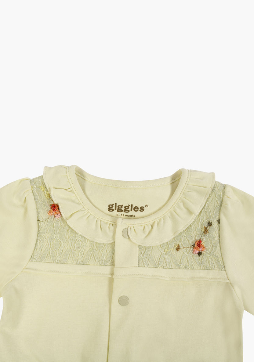 Giggles Closed Feet Sleepsuit with Long Sleeves and Ruffle Detail-Sleepsuits-image-2