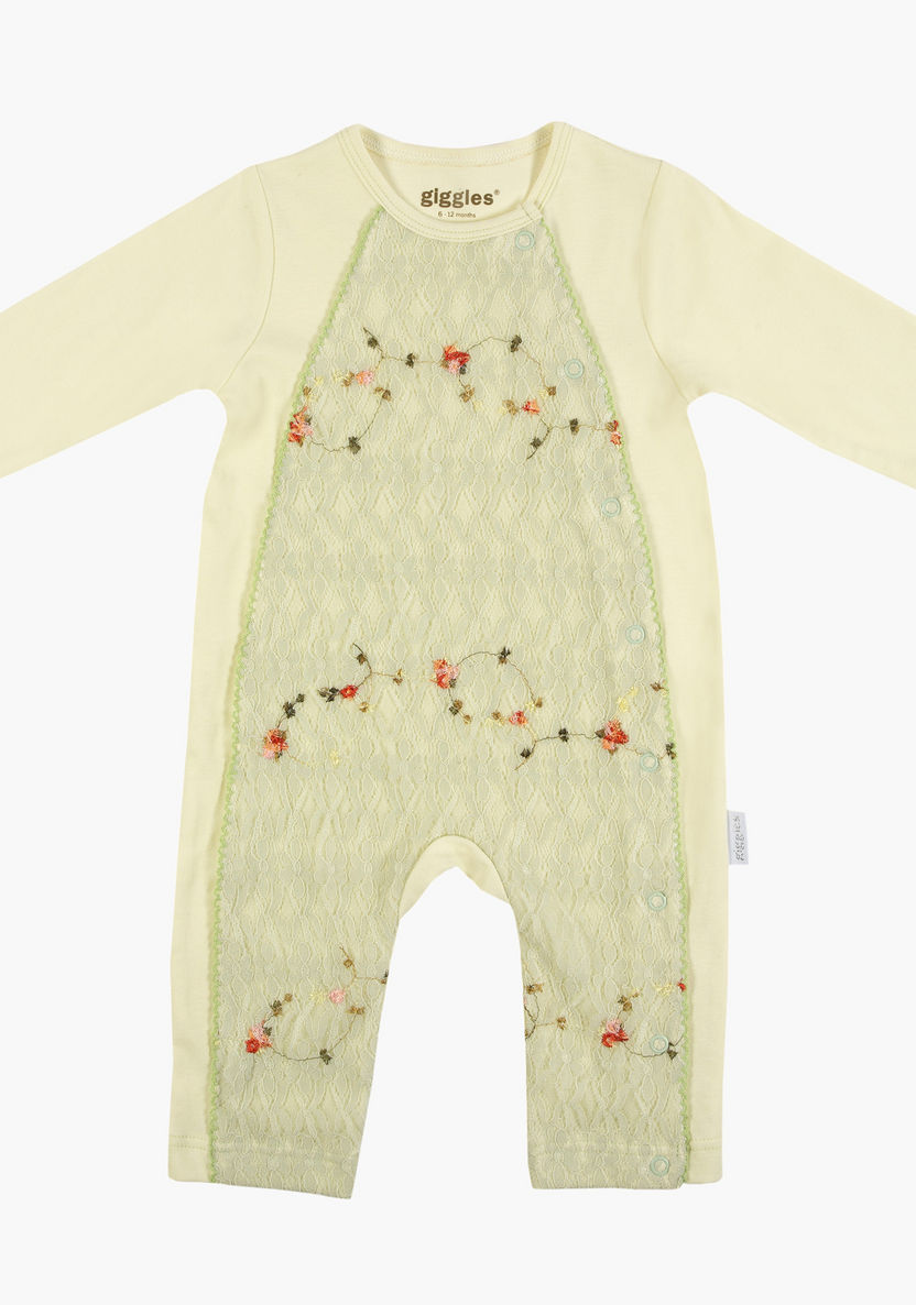 Giggles Round Neck Open Feet Sleepsuit with Lace Insert-Sleepsuits-image-0