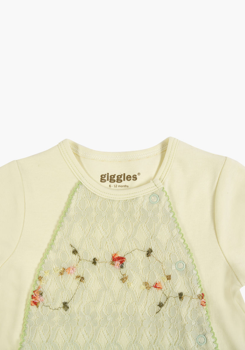 Giggles Round Neck Open Feet Sleepsuit with Lace Insert-Sleepsuits-image-1