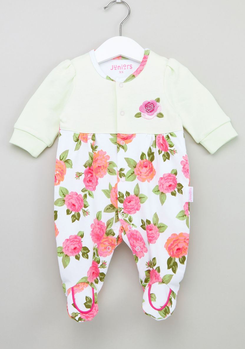Juniors Floral Printed Sleepsuit with Applique-Sleepsuits-image-0