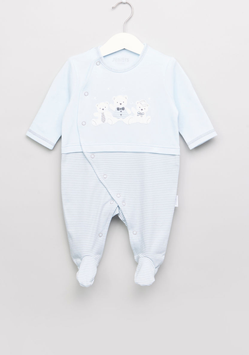 Juniors Striped and Embroidered Closed Feet Sleepsuit-Sleepsuits-image-0
