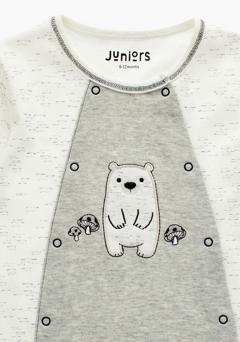 Juniors Embroidered Detail Closed Feet Sleepsuit with Long Sleeves-Sleepsuits-image-2