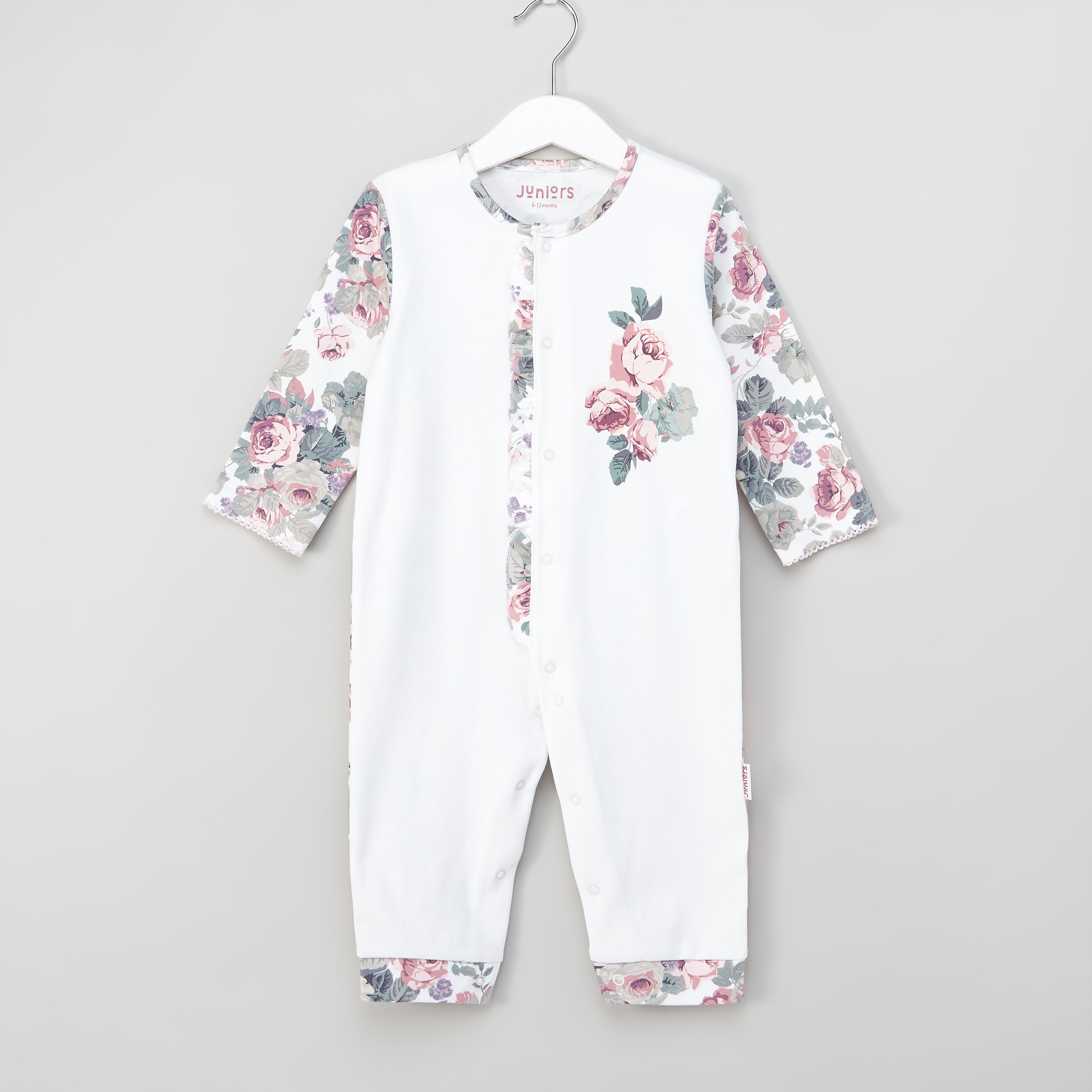 طقم نوم بياقة مستديرة وأكمام طويلة وطبعات زهرية من جونيورز-baby-girls-clothing-nightwear-sleepsuits-image-1