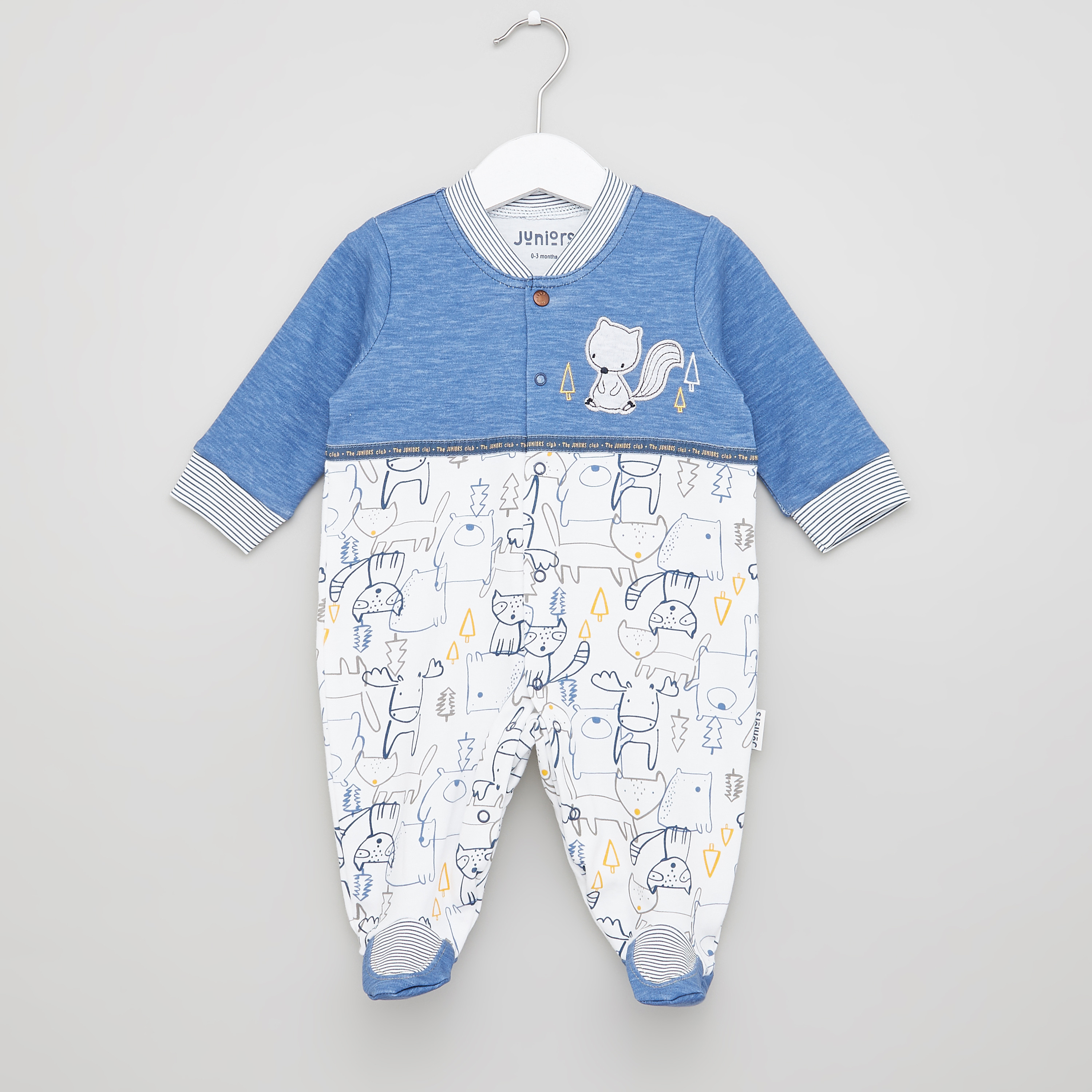 Juniors Bear Print Closed Feet Sleepsuit with Long Sleeves-baby-boys-clothing-nightwear-sleepsuits-image-1