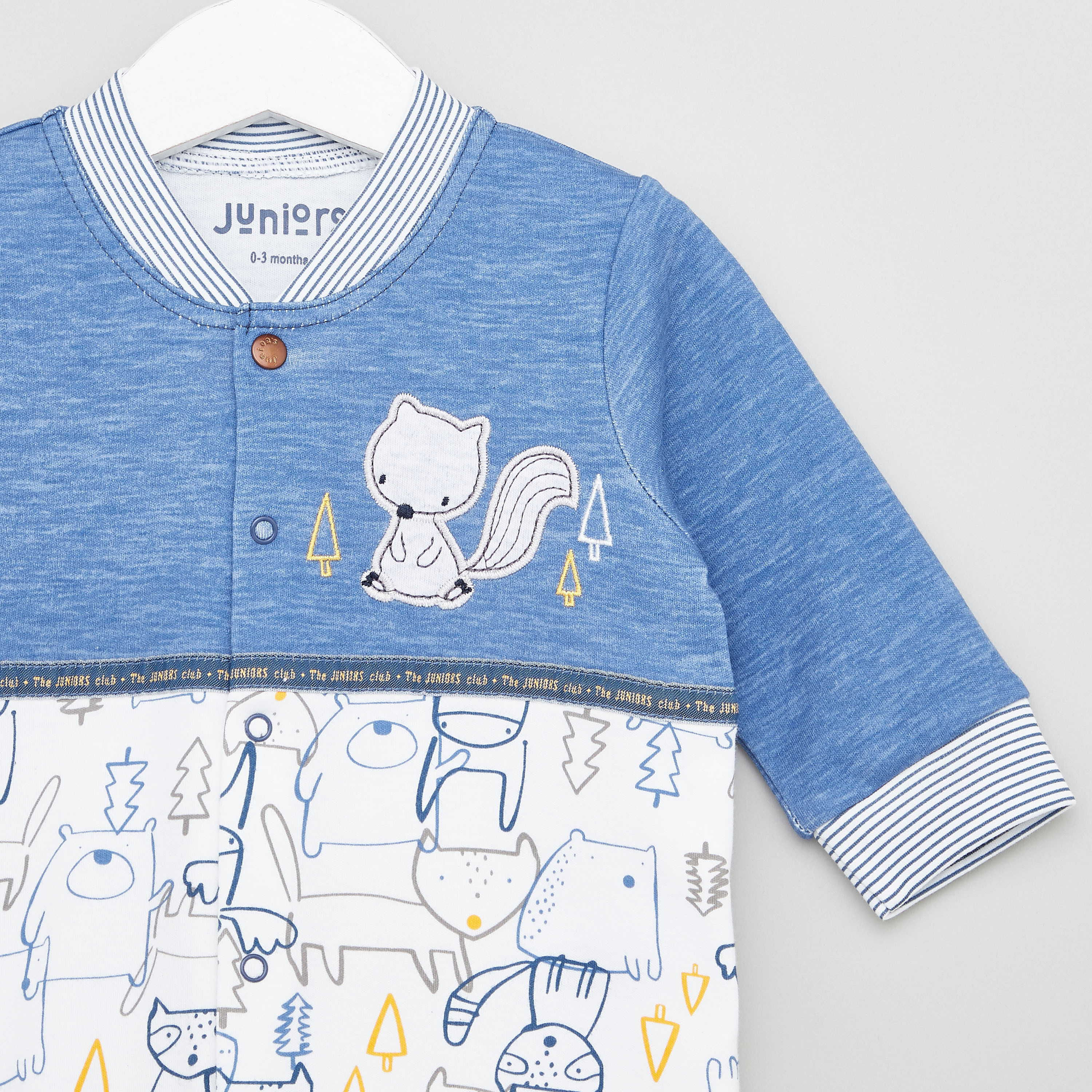 Juniors Bear Print Closed Feet Sleepsuit with Long Sleeves-baby-boys-clothing-nightwear-sleepsuits-image-2