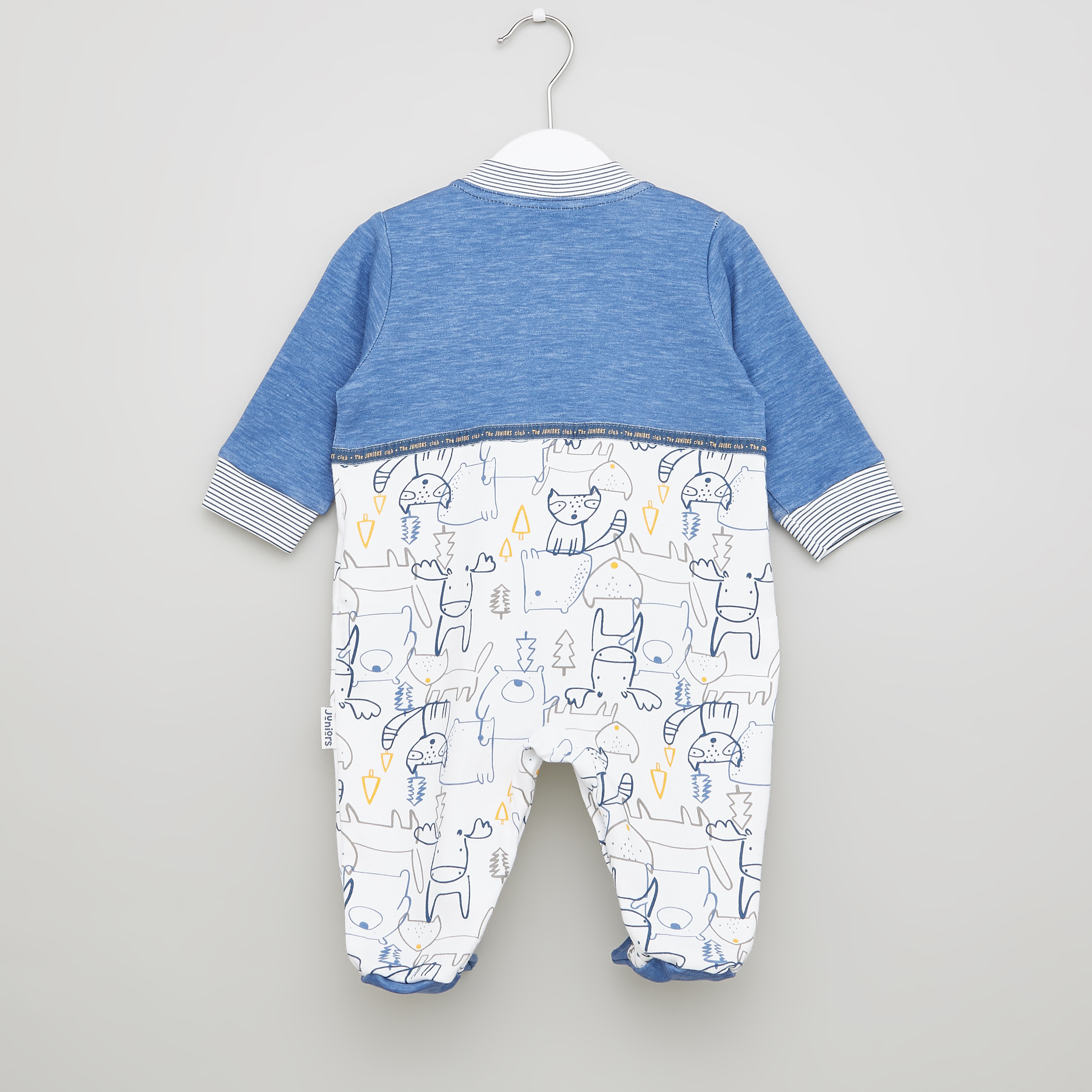 Juniors Bear Print Closed Feet Sleepsuit with Long Sleeves-baby-boys-clothing-nightwear-sleepsuits-image-3