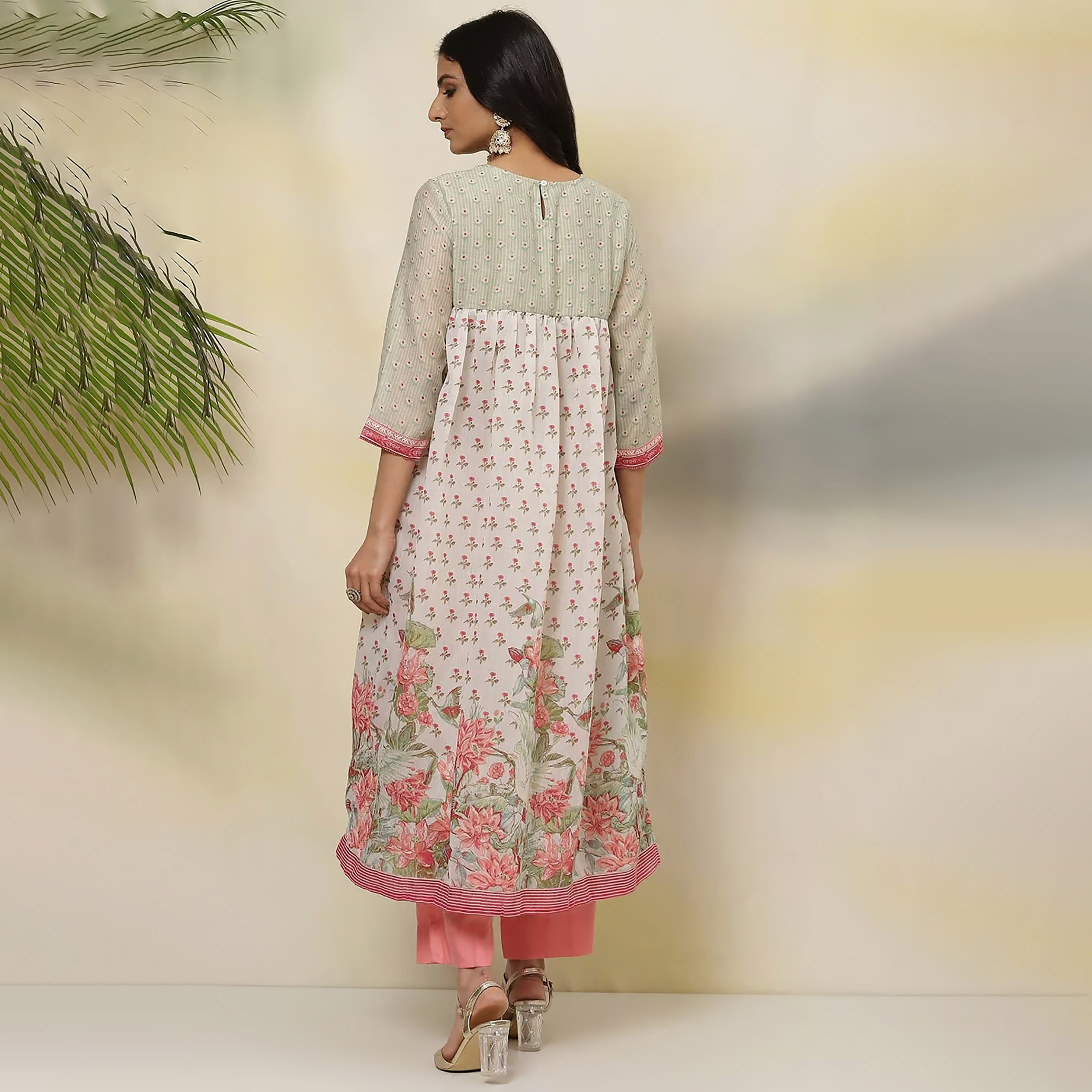 Biba Printed Round Neck Straight Kurta with Sequins Detail-women-clothing-ethnicwear-dresses-image-5