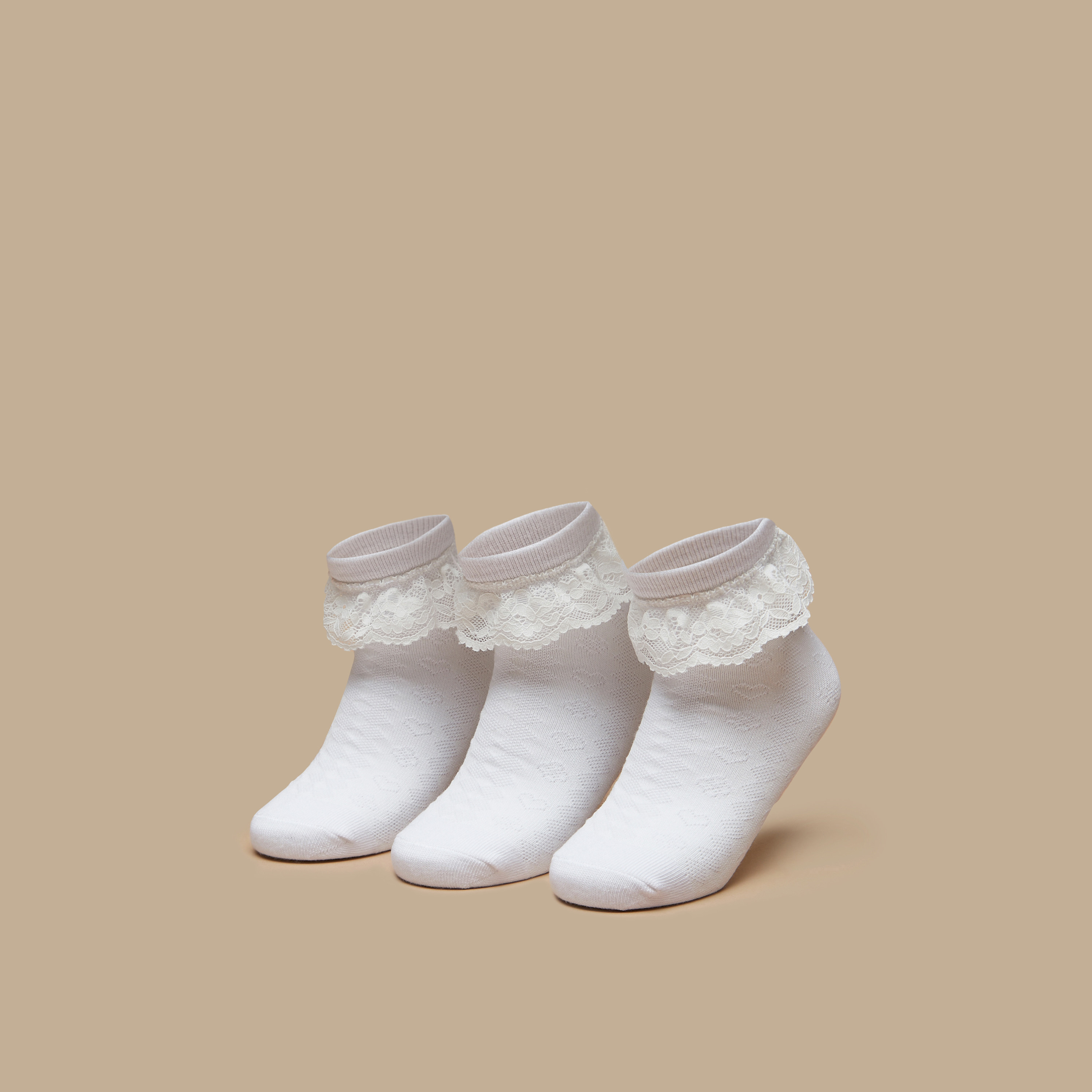 طقم جوارب طول ربلة الساق بدانتيل - طقم من 3 أزواج-girls-accessories-socks-image-1