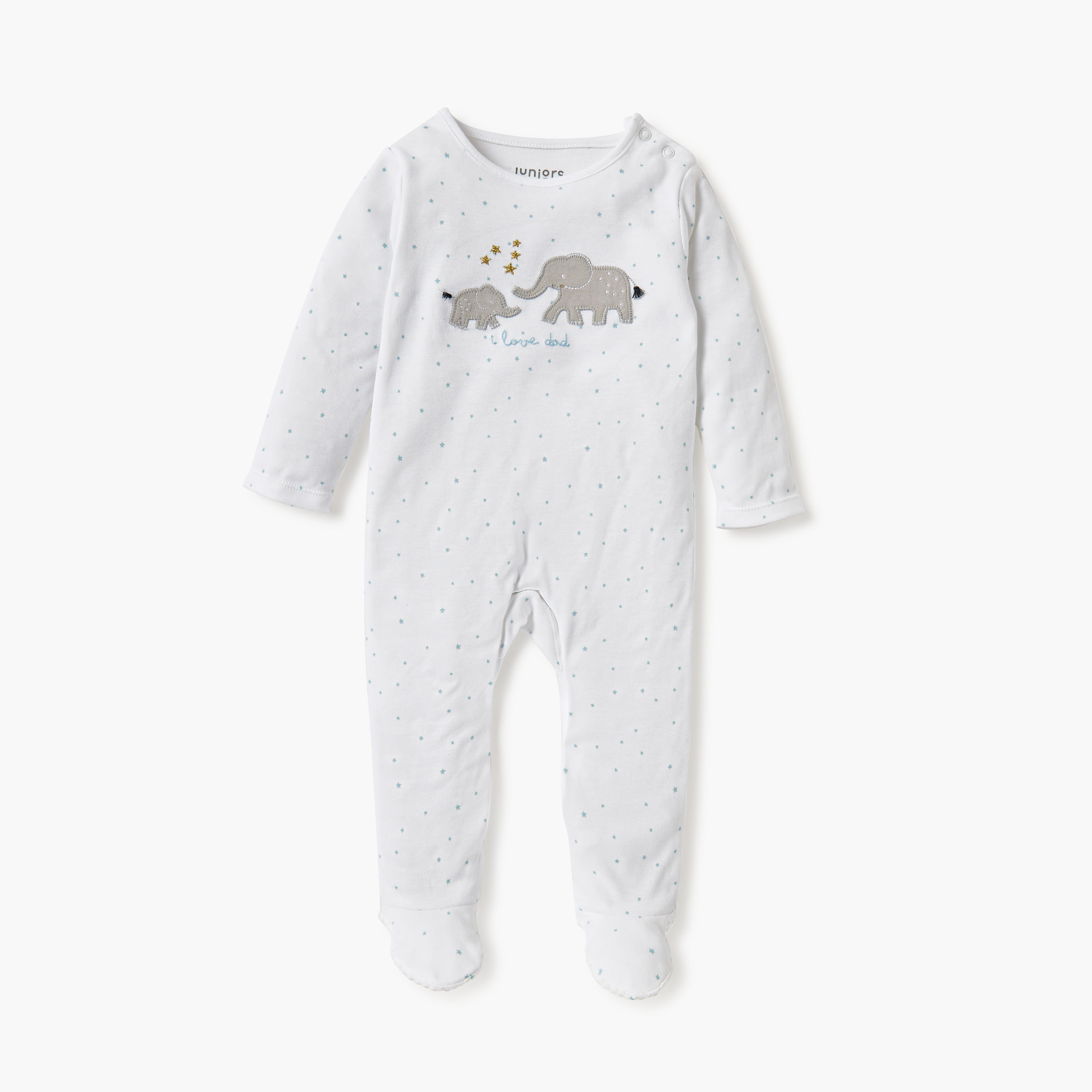 Juniors Elephant Applique Detail Closed Feet Sleepsuit with Long Sleeves-baby-girls-clothing-nightwear-sleepsuits-image-1