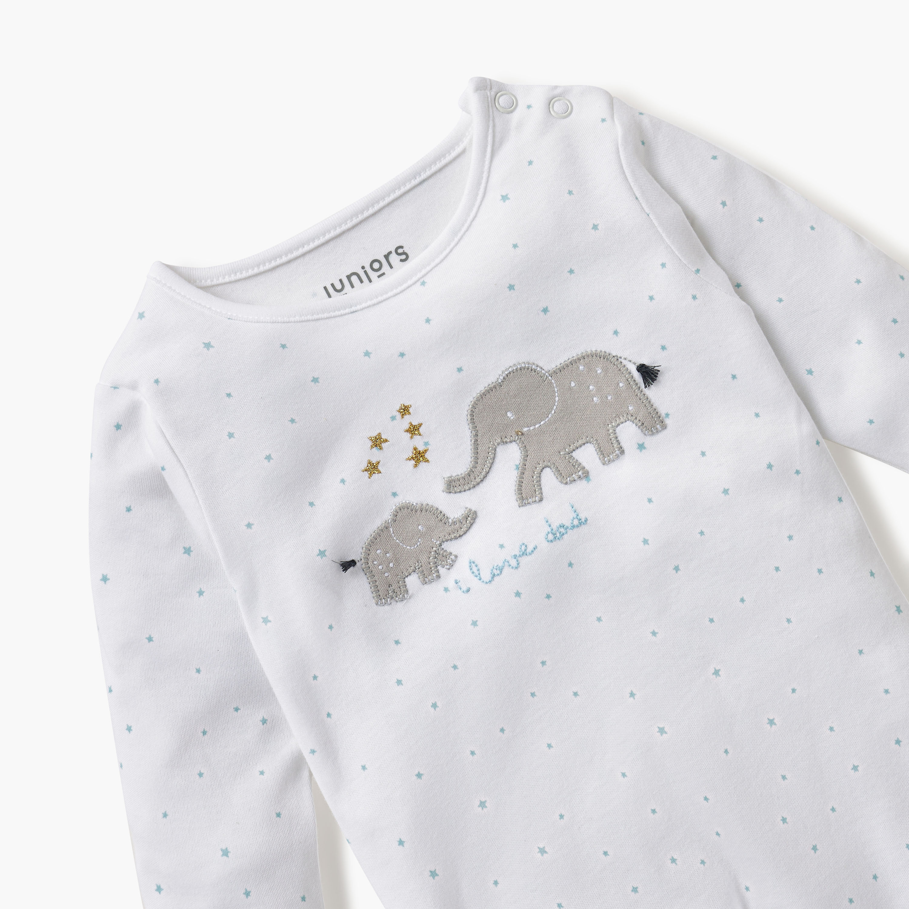 Juniors Elephant Applique Detail Closed Feet Sleepsuit with Long Sleeves-baby-girls-clothing-nightwear-sleepsuits-image-3