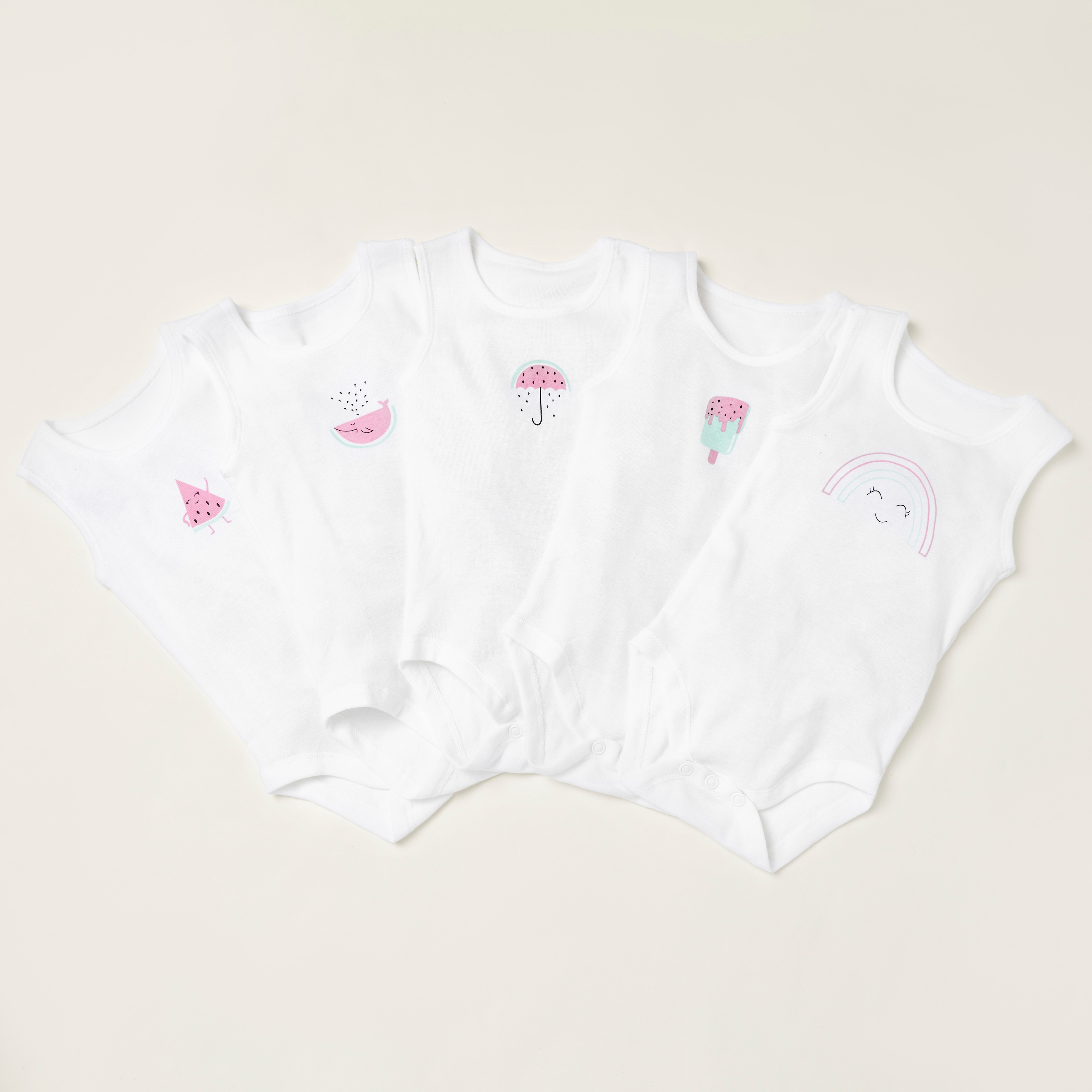بودي سوت دون أكمام بياقة مستديرة وطبعات من جونيورز- طقم من 5 قطع-baby-girls-clothing-bodysuits-image-3