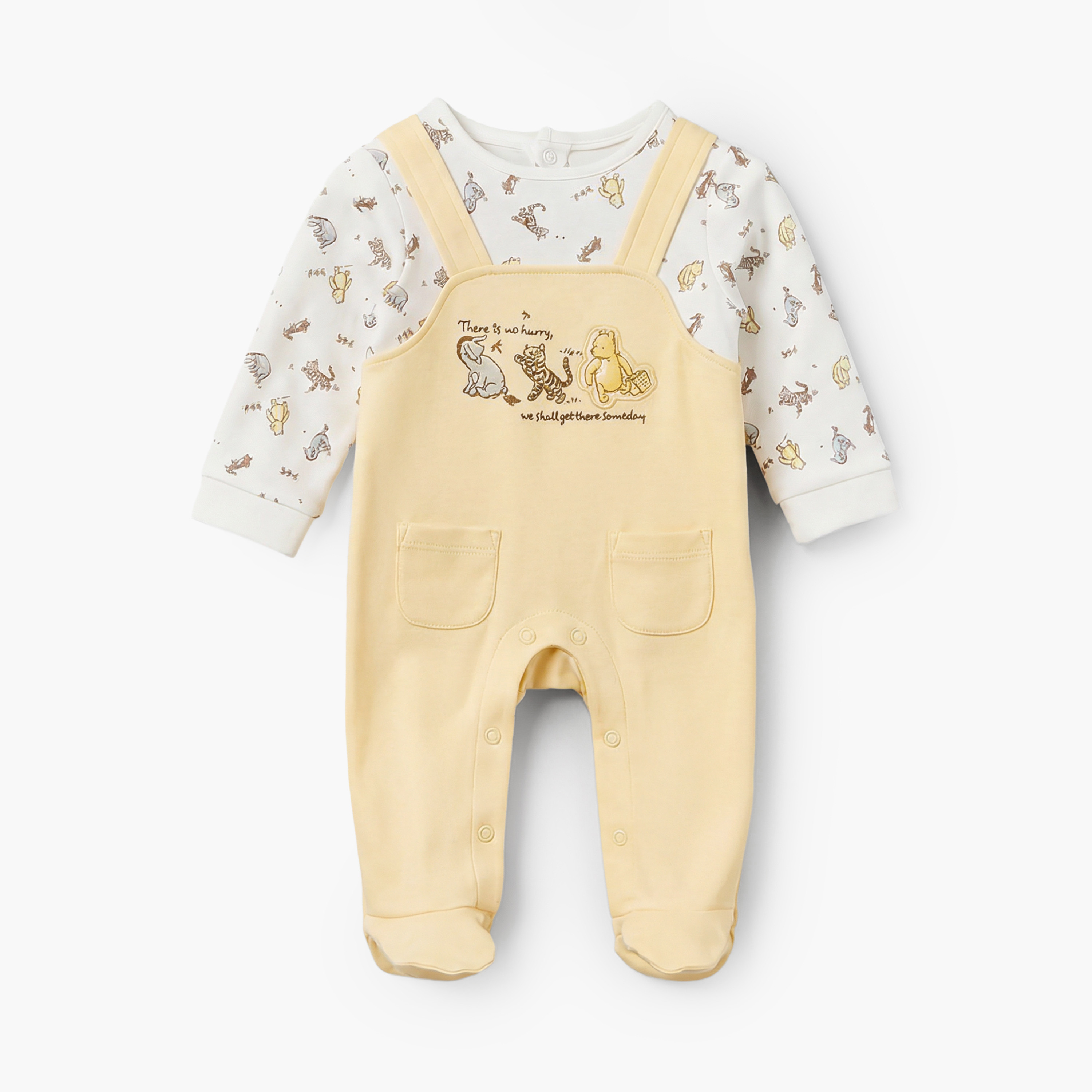 بدلة نوم قطن بياقة ضيقة وأكمام طويلة بطبعات ويني ذا بوه والأصدقاء من ديزني-baby-girls-clothing-nightwear-sleepsuits-image-2