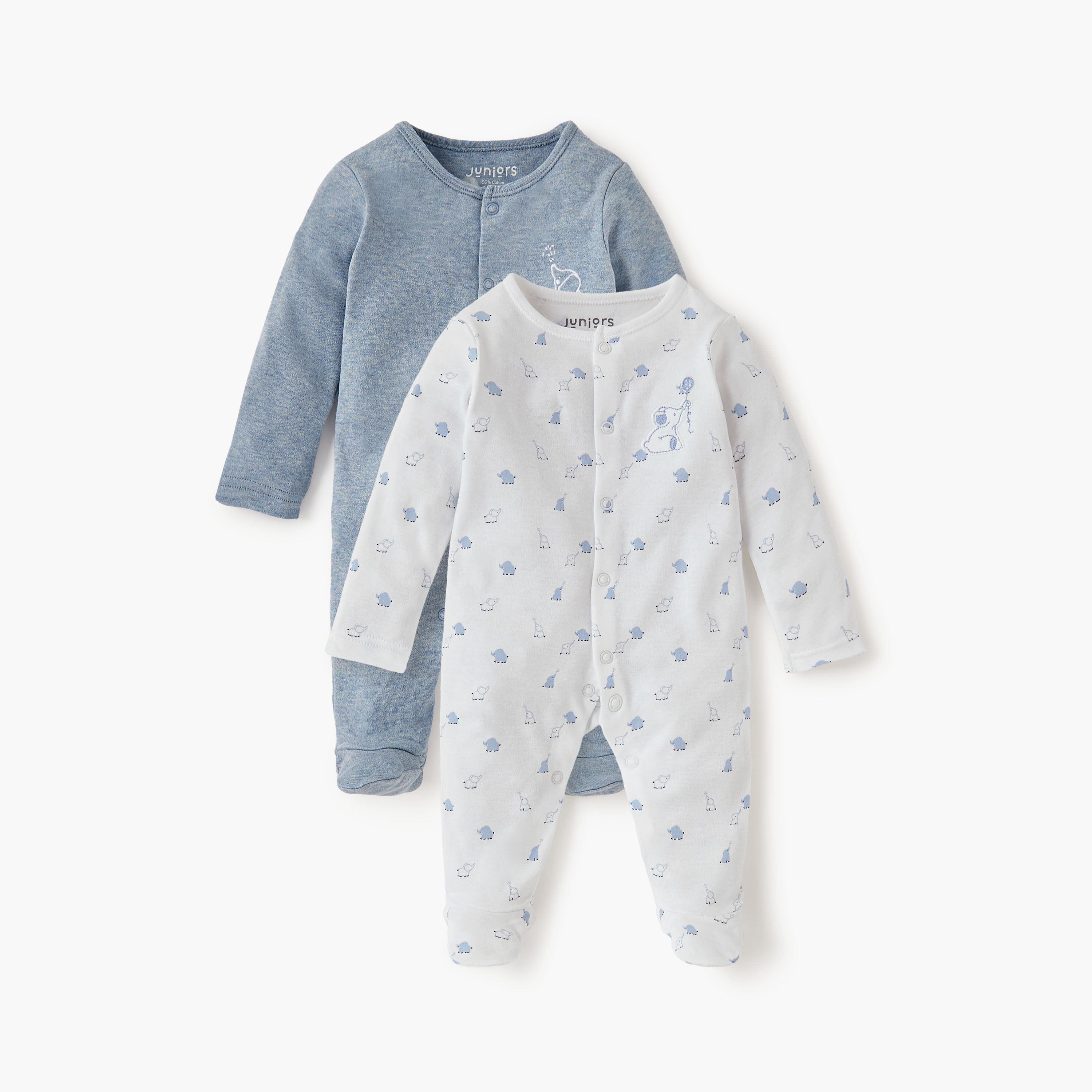 جونيورز - نقشة الفيل - بذلة نوم بأكمام طويلة مع إغلاق بزر - قطعتان-baby-boys-clothing-nightwear-sleepsuits-image-1