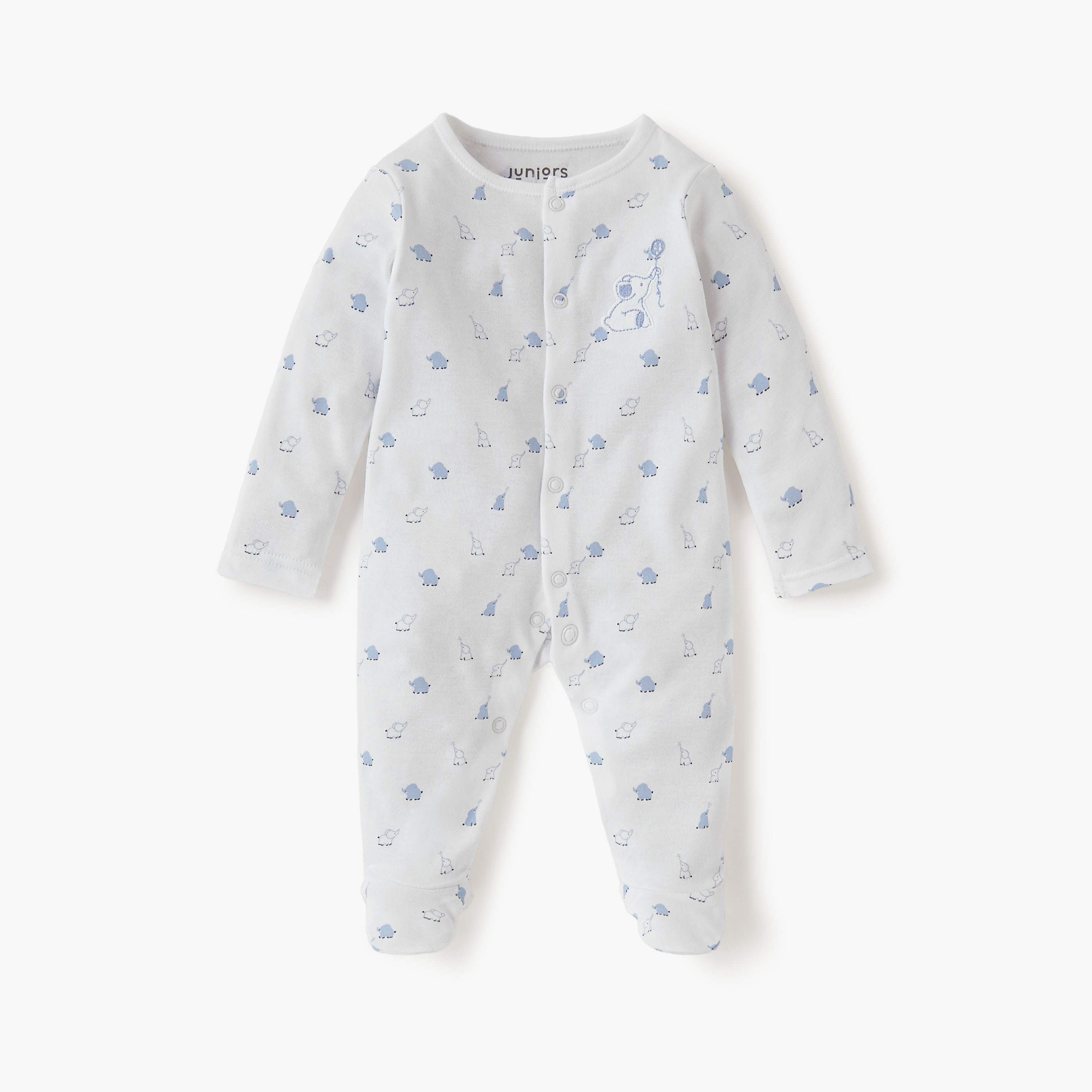 جونيورز - نقشة الفيل - بذلة نوم بأكمام طويلة مع إغلاق بزر - قطعتان-baby-boys-clothing-nightwear-sleepsuits-image-2