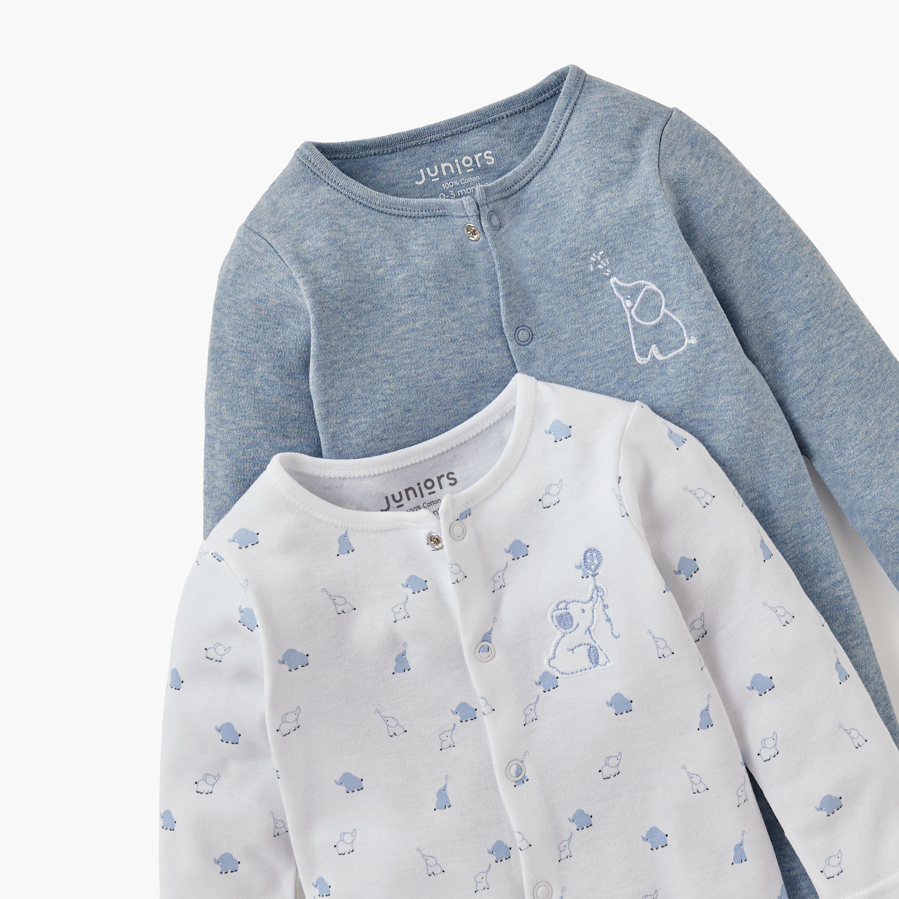 جونيورز - نقشة الفيل - بذلة نوم بأكمام طويلة مع إغلاق بزر - قطعتان-baby-boys-clothing-nightwear-sleepsuits-image-4