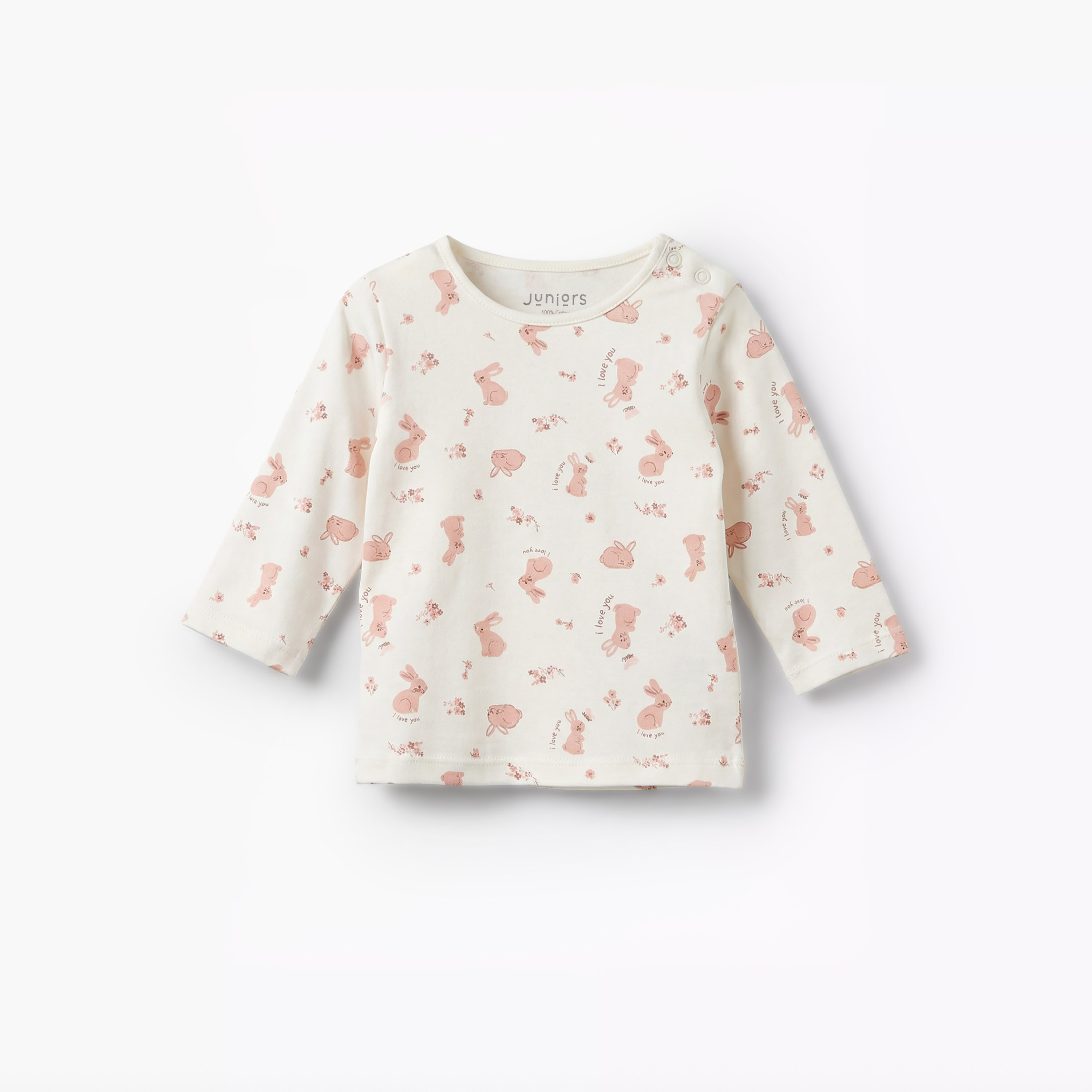 Juniors Cotton Round Neck Long Sleeves Pyjama Set with Bunny Print-baby-girls-clothing-nightwear-pyjamasets-image-2