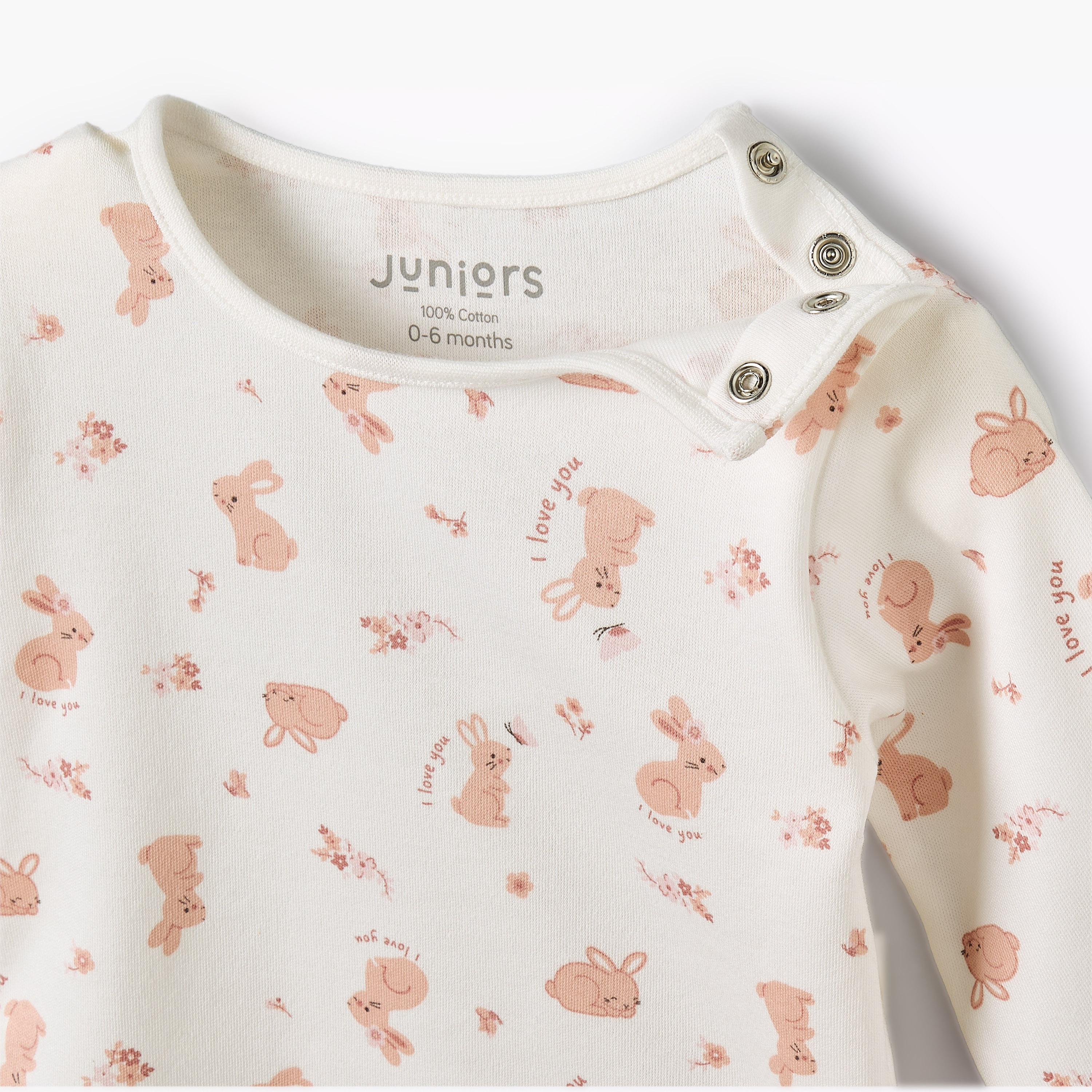Juniors Cotton Round Neck Long Sleeves Pyjama Set with Bunny Print-baby-girls-clothing-nightwear-pyjamasets-image-4