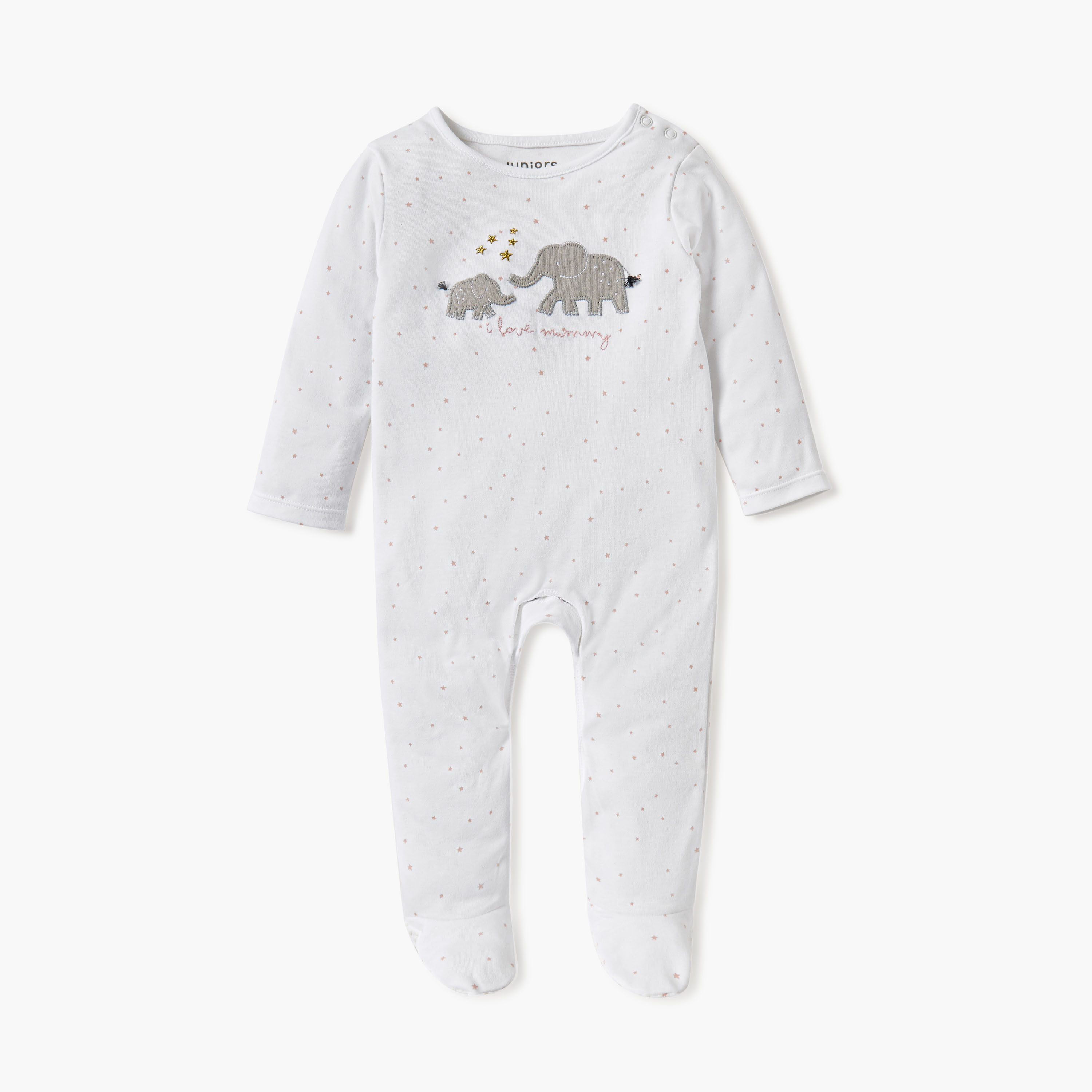 Juniors Embroidered Closed Feet Sleepsuit with Long Sleeves-baby-girls-clothing-nightwear-sleepsuits-image-2