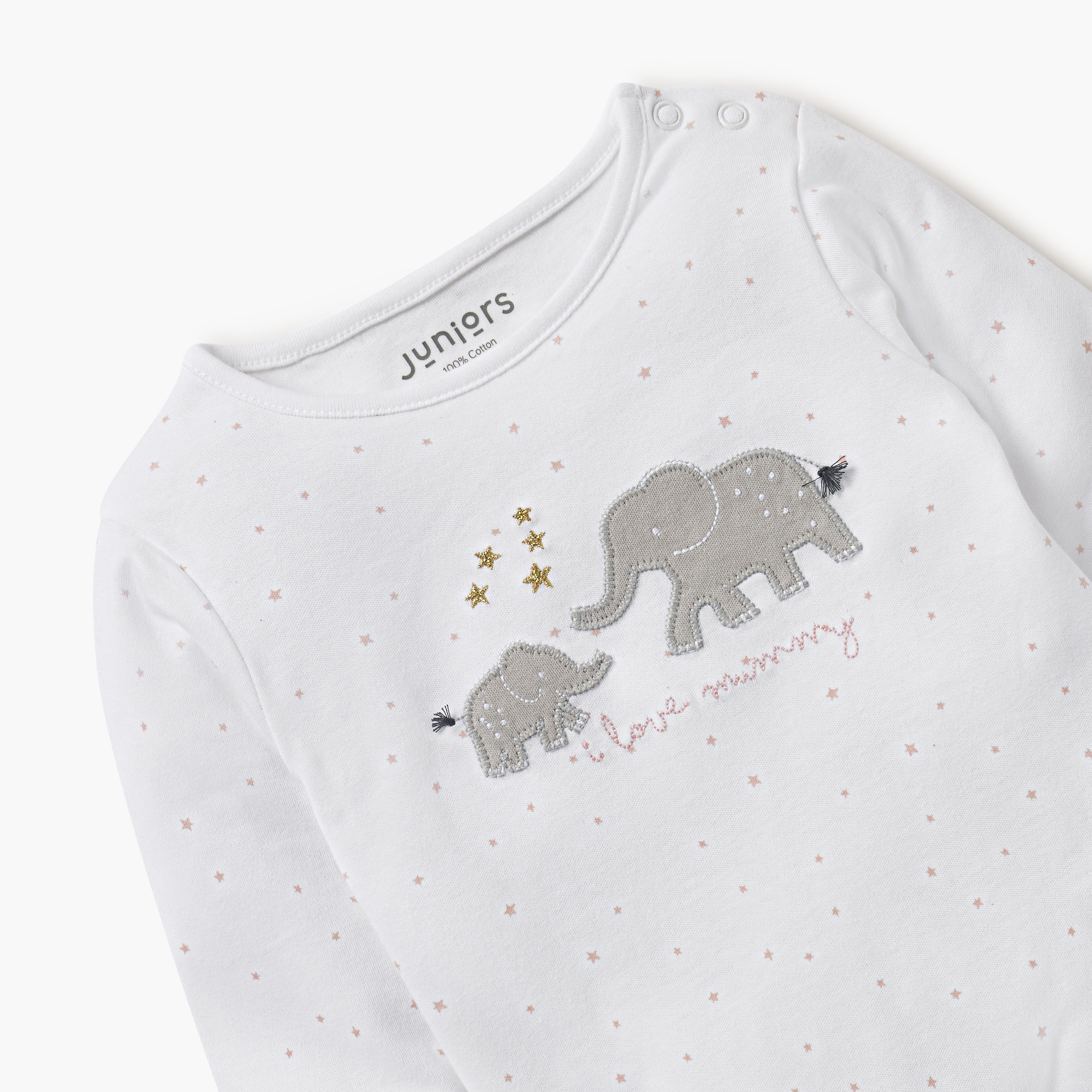 Juniors Embroidered Closed Feet Sleepsuit with Long Sleeves-baby-girls-clothing-nightwear-sleepsuits-image-4