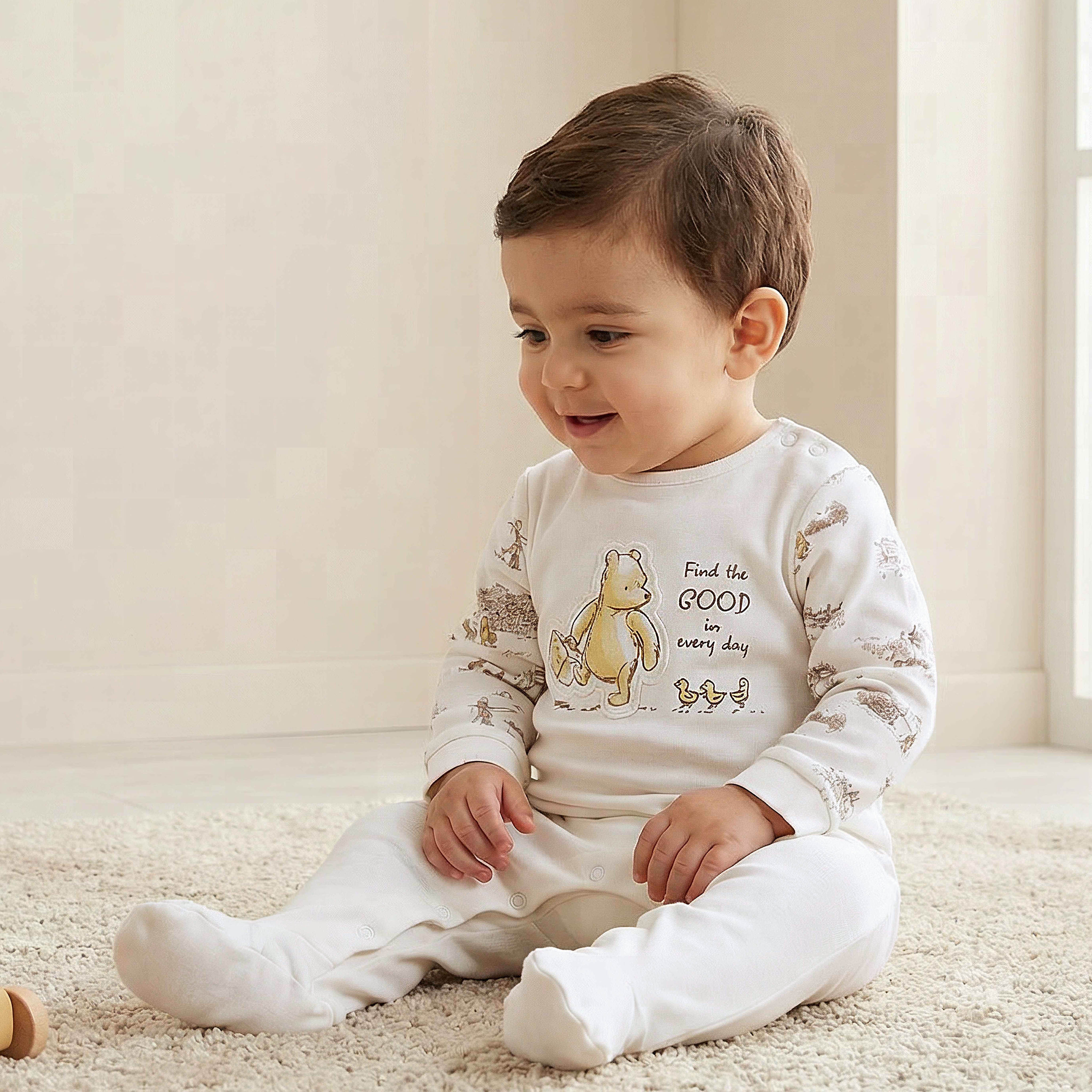 Disney Cotton Crew Neck Long Sleeves Sleepsuit with Winnie the Pooh and Friends Print-baby-boys-clothing-nightwear-sleepsuits-image-1