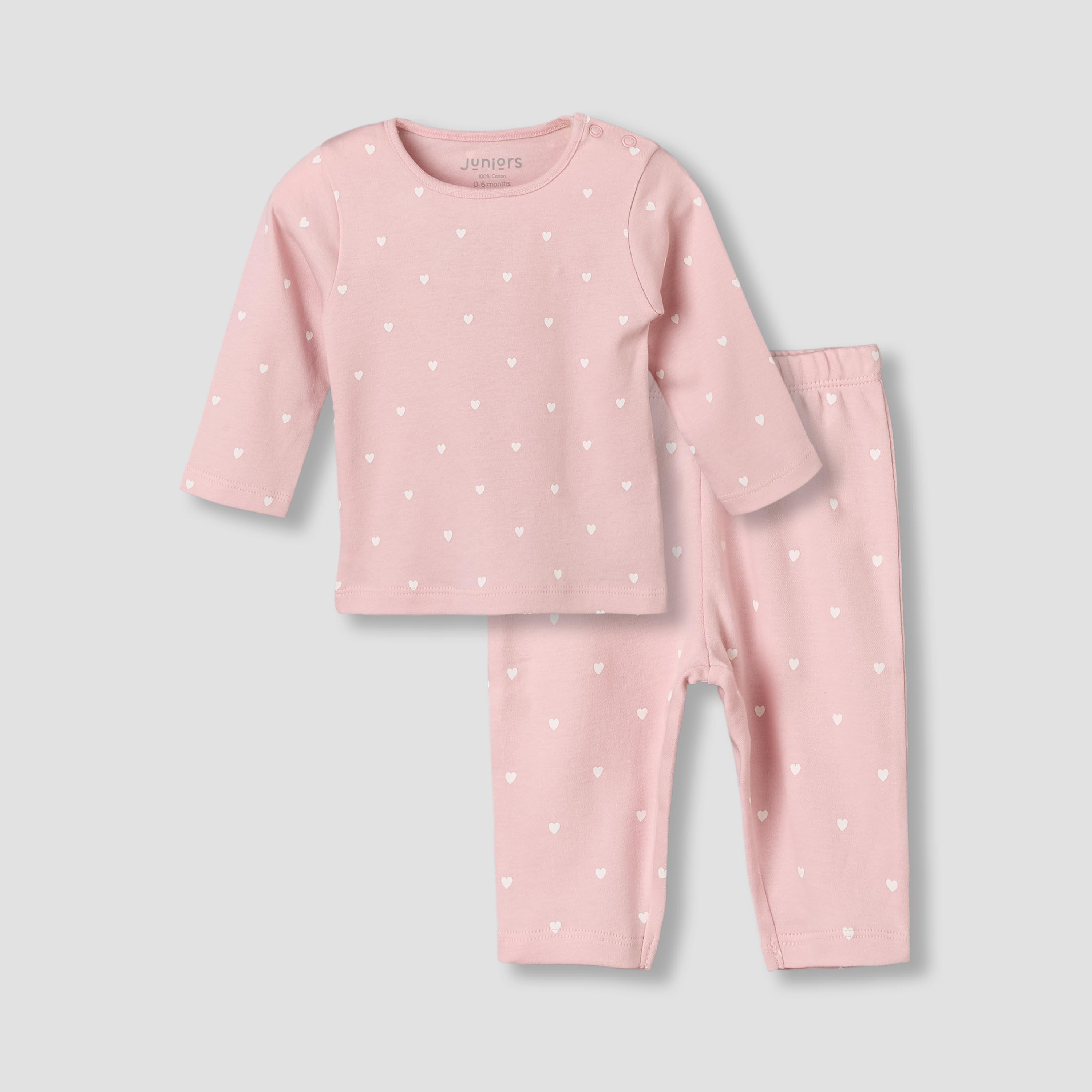 Juniors Cotton Round Neck Long Sleeves Pyjama Set with Heart Print-baby-girls-clothing-nightwear-pyjamasets-image-1