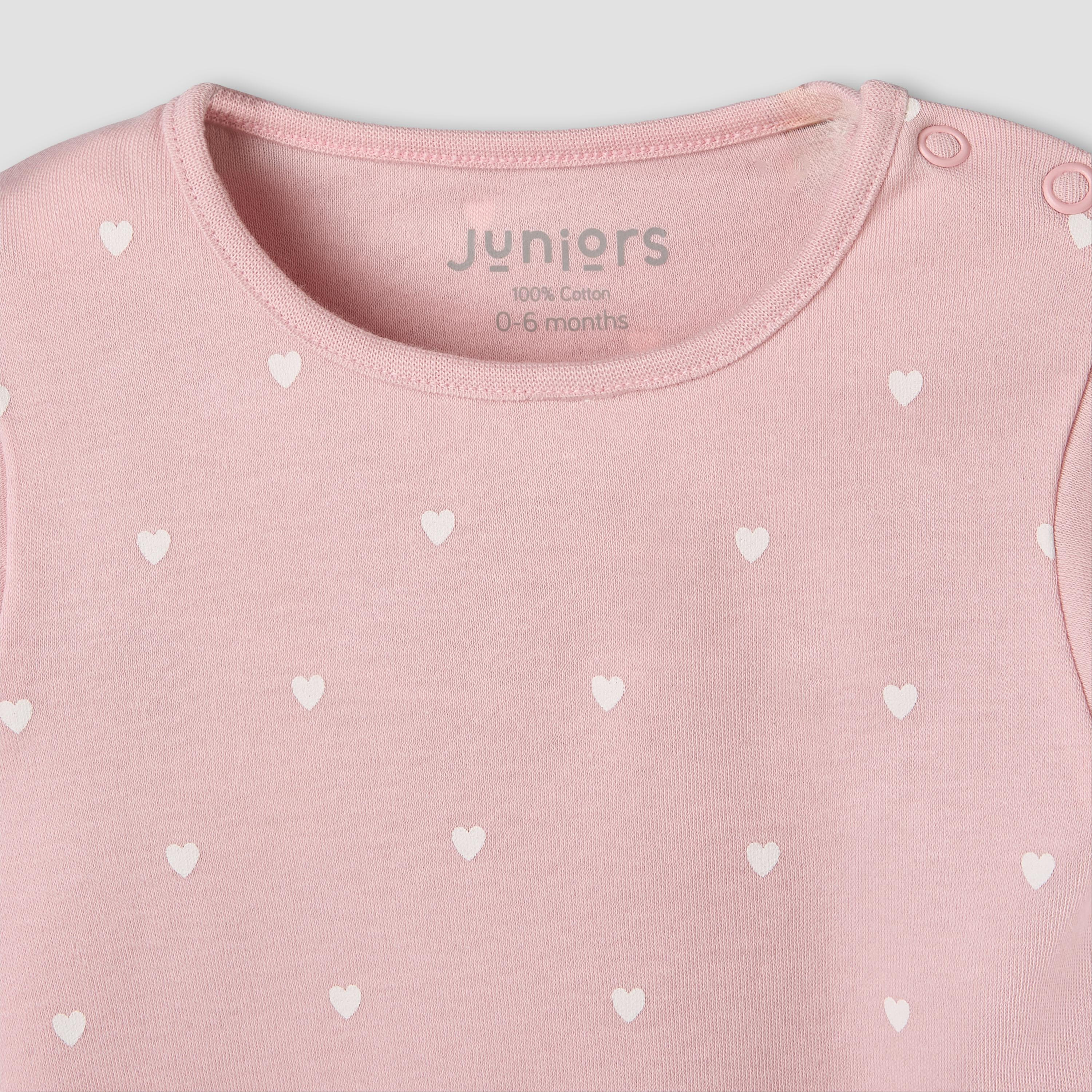 Juniors Cotton Round Neck Long Sleeves Pyjama Set with Heart Print-baby-girls-clothing-nightwear-pyjamasets-image-4