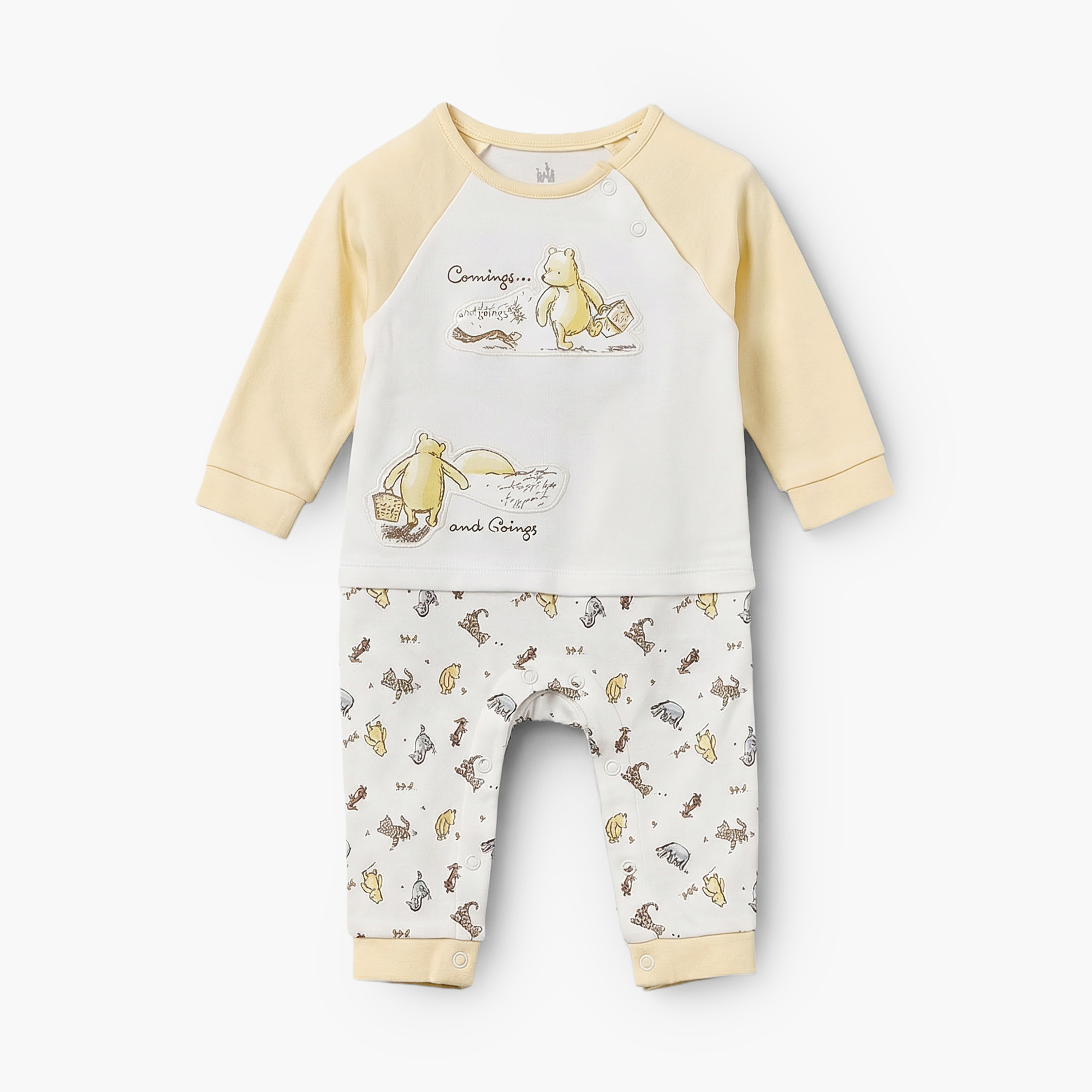 بدلة نوم قطن بياقة مستديرة وأكمام طويلة بطبعات ويني ذا بوه والأصدقاء من ديزني-baby-boys-clothing-nightwear-sleepsuits-image-2