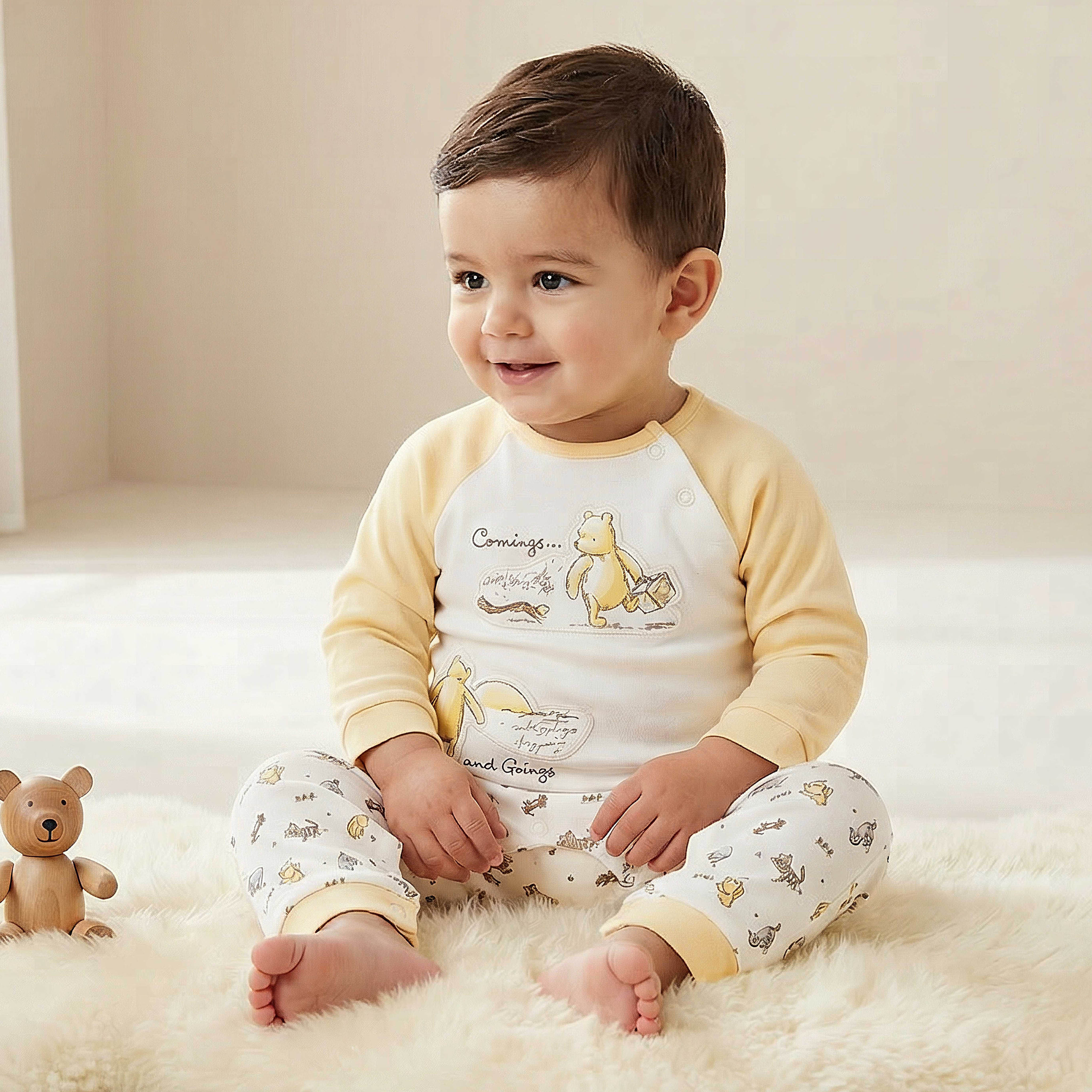 بدلة نوم قطن بياقة مستديرة وأكمام طويلة بطبعات ويني ذا بوه والأصدقاء من ديزني-baby-boys-clothing-nightwear-sleepsuits-image-1