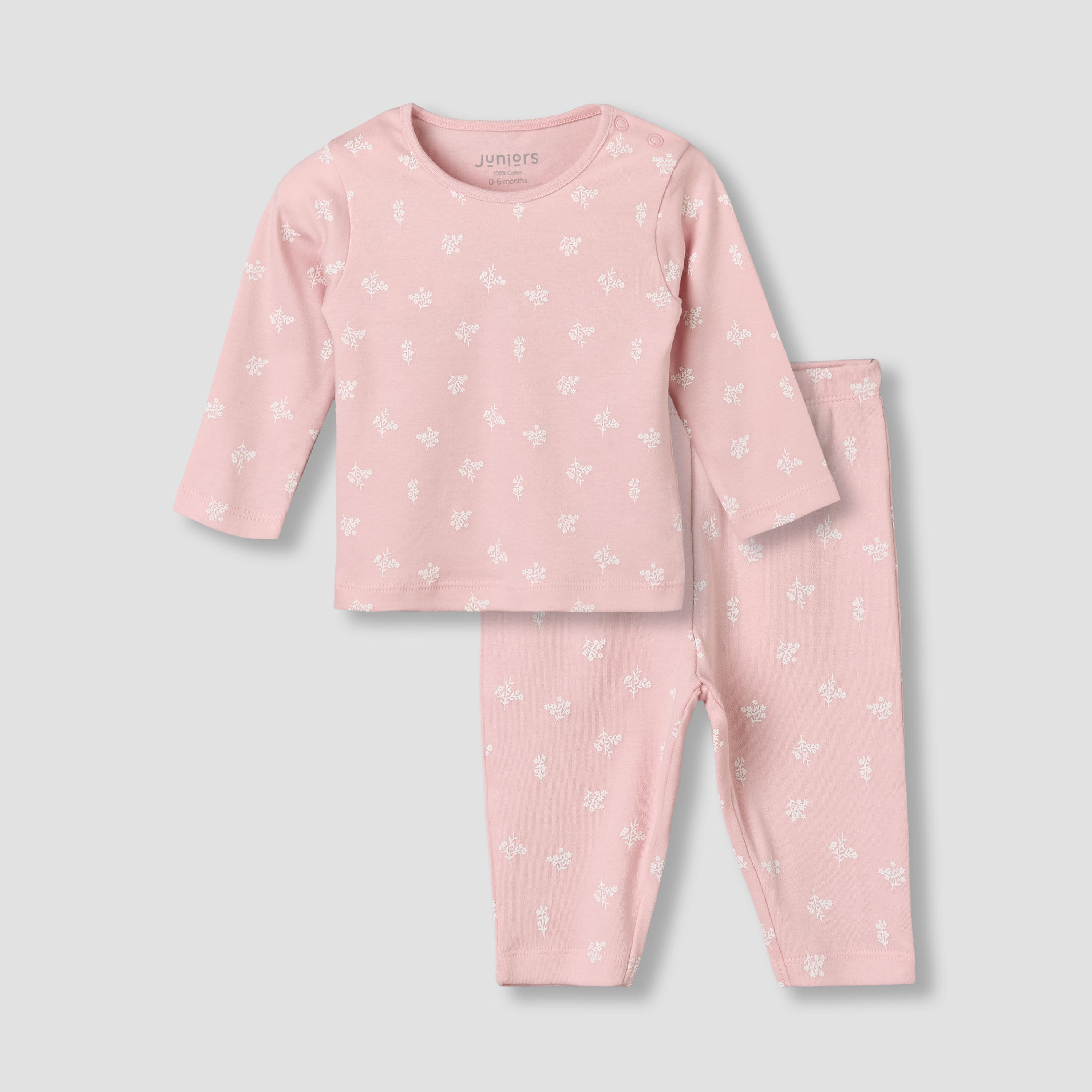Juniors Cotton Round Neck Long Sleeves Pyjama Set with Floral Print-baby-girls-clothing-nightwear-pyjamasets-image-1