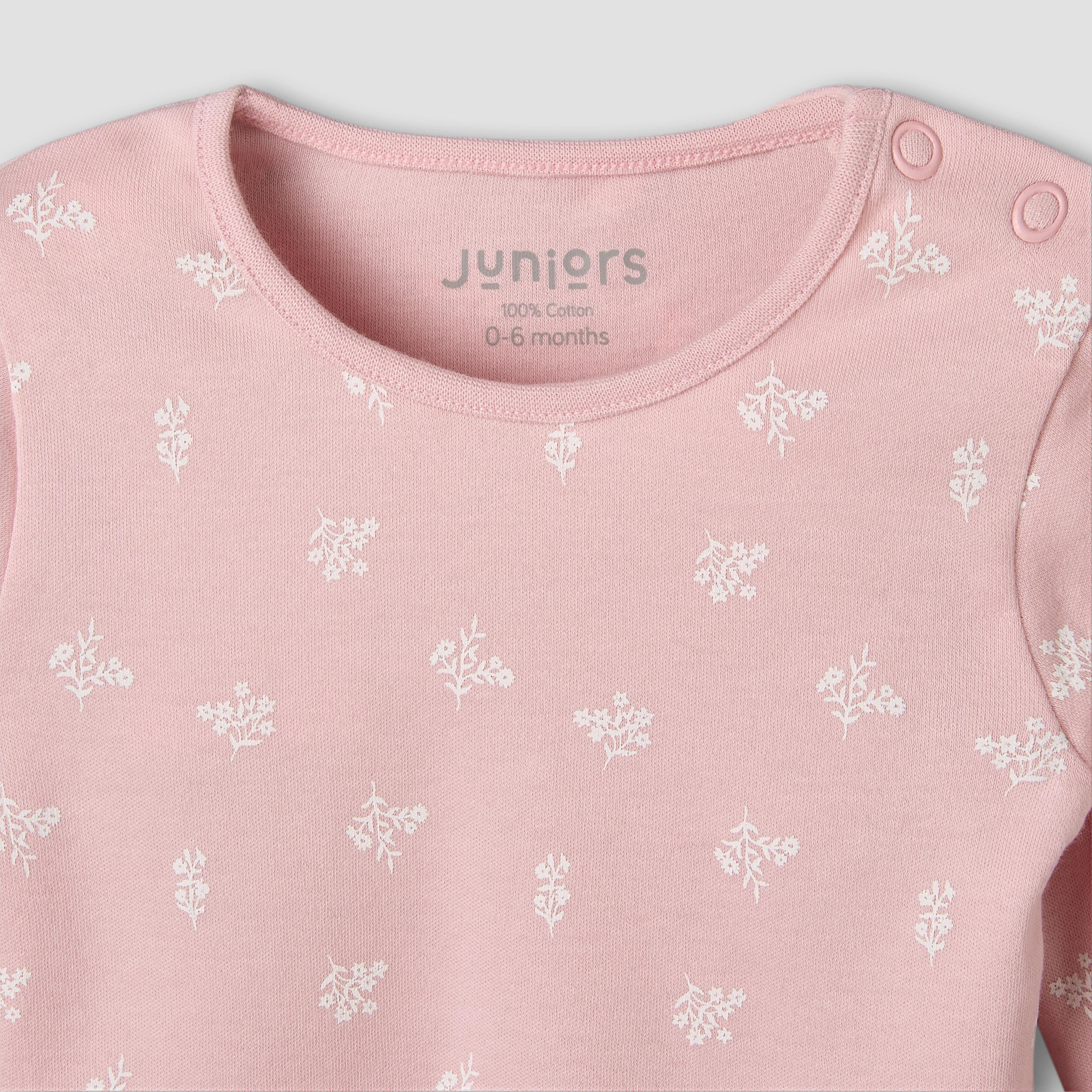 Juniors Cotton Round Neck Long Sleeves Pyjama Set with Floral Print-baby-girls-clothing-nightwear-pyjamasets-image-4