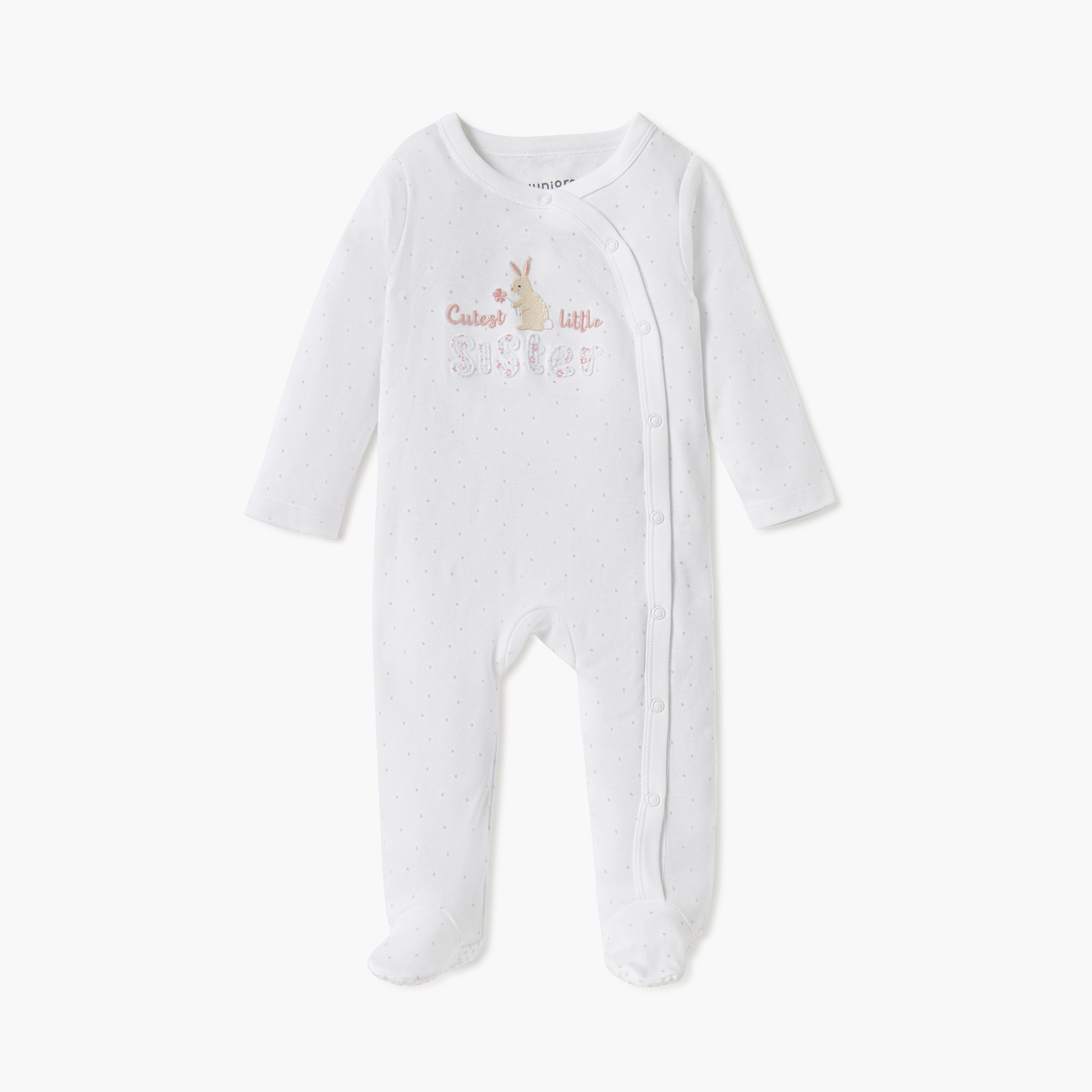 Juniors Embroidered Closed Feet Sleepsuit with Long Sleeves-baby-girls-clothing-nightwear-sleepsuits-image-2