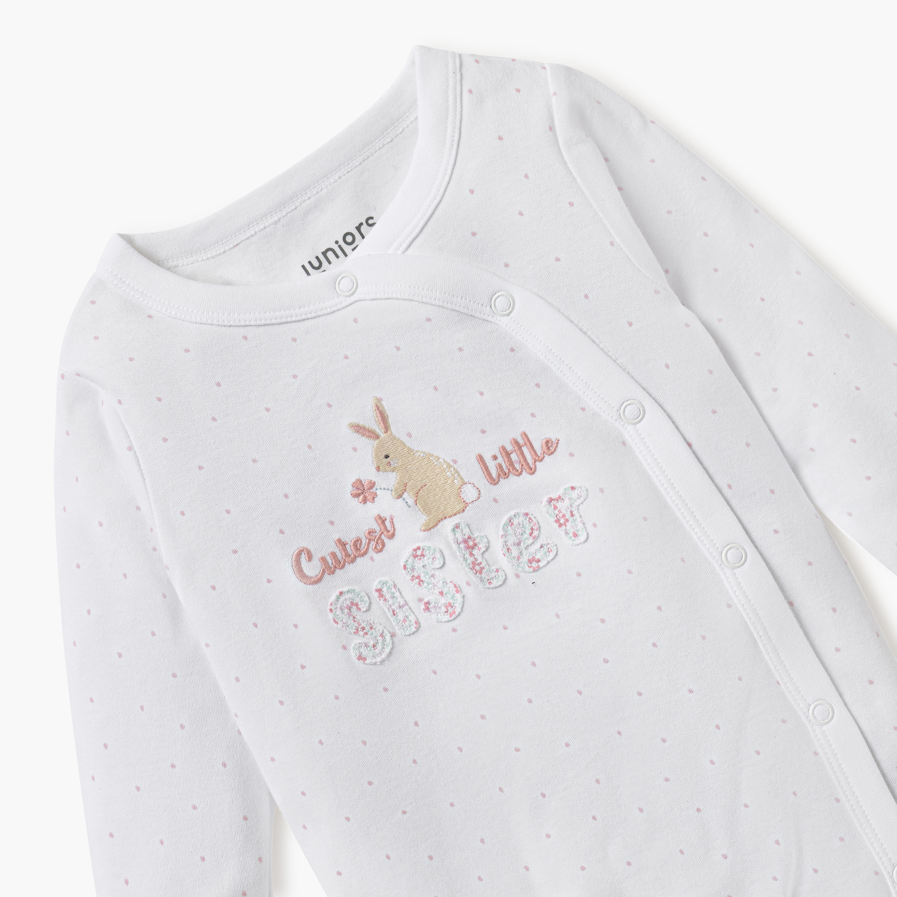 Juniors Embroidered Closed Feet Sleepsuit with Long Sleeves-baby-girls-clothing-nightwear-sleepsuits-image-4
