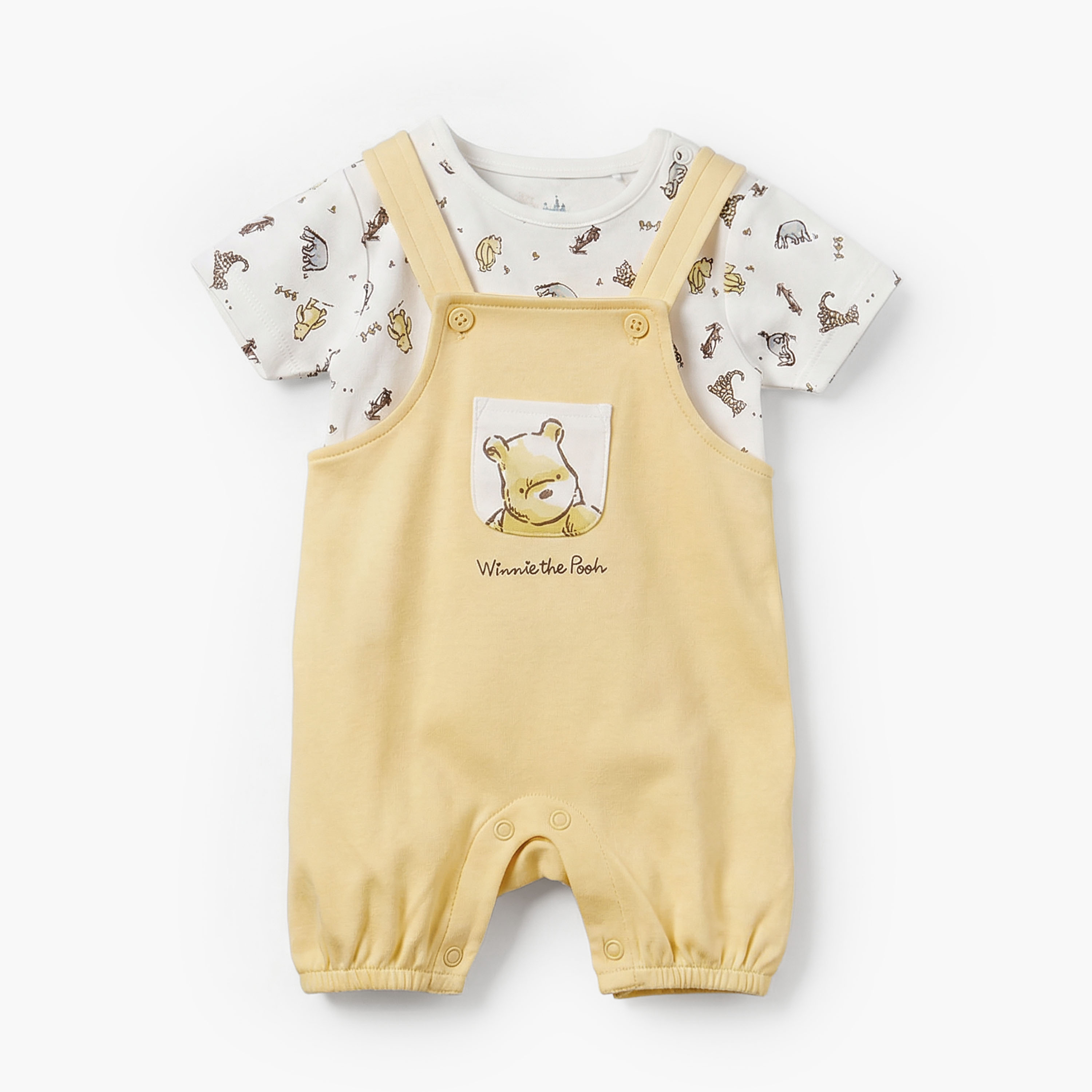 Disney Round Neck Short Sleeves T-shirt and Dungaree Set with Winnie the Pooh Print-baby-boys-clothing-setsandcoords-image-2