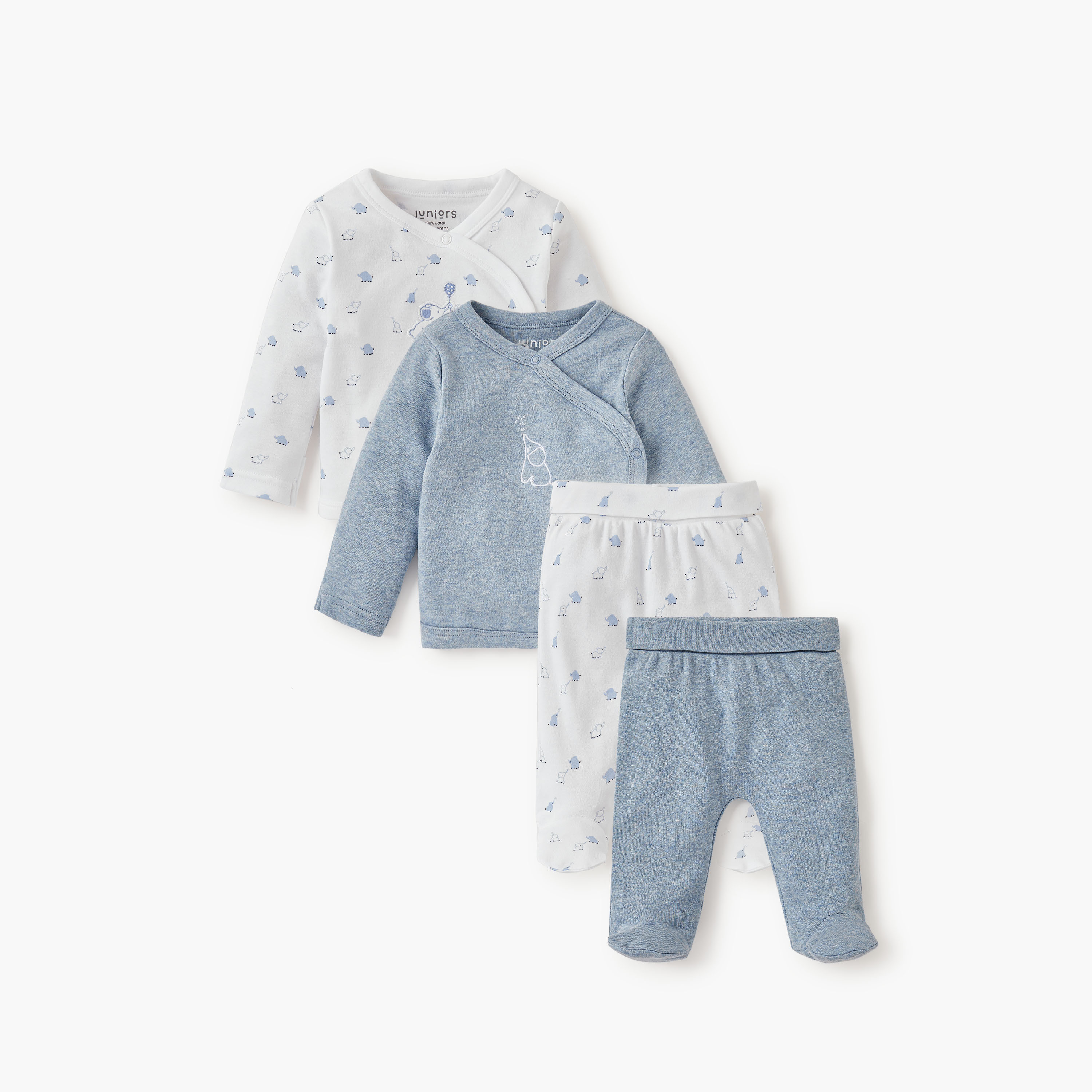 Juniors Elephant Print T-shirt with Closed Feet Pyjama - Set of 2-baby-boys-clothing-nightwear-pyjamasets-image-1