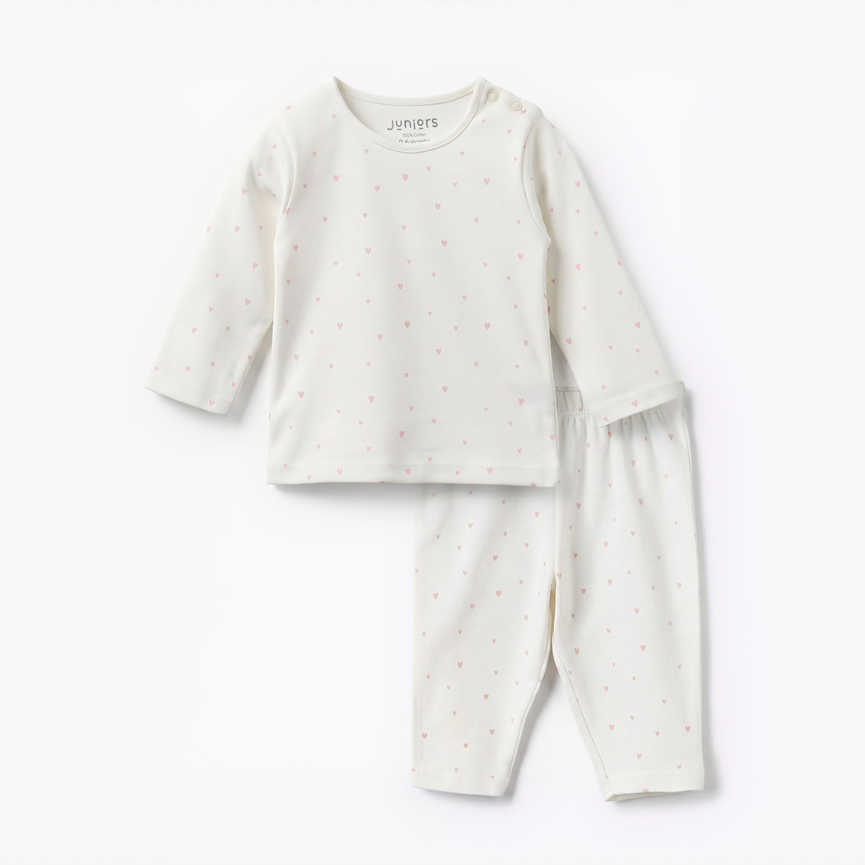 Juniors Cotton Round Neck Long Sleeves Pyjama Set with Heart Print-baby-girls-clothing-nightwear-pyjamasets-image-1