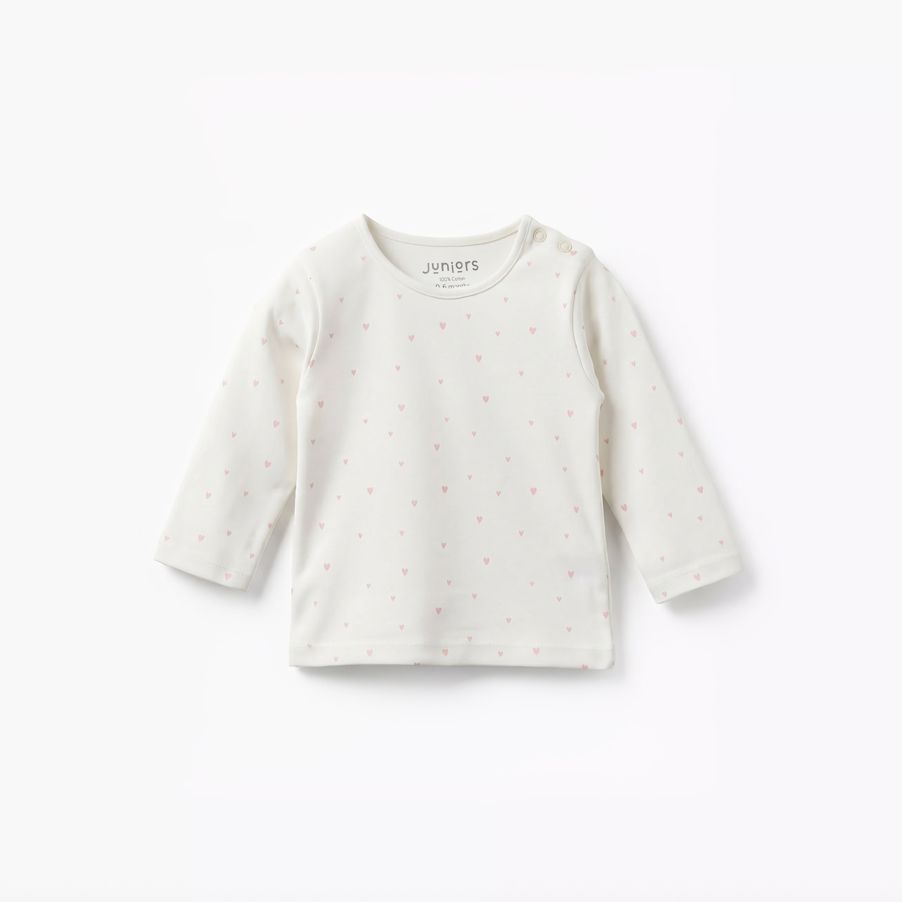 Juniors Cotton Round Neck Long Sleeves Pyjama Set with Heart Print-baby-girls-clothing-nightwear-pyjamasets-image-2