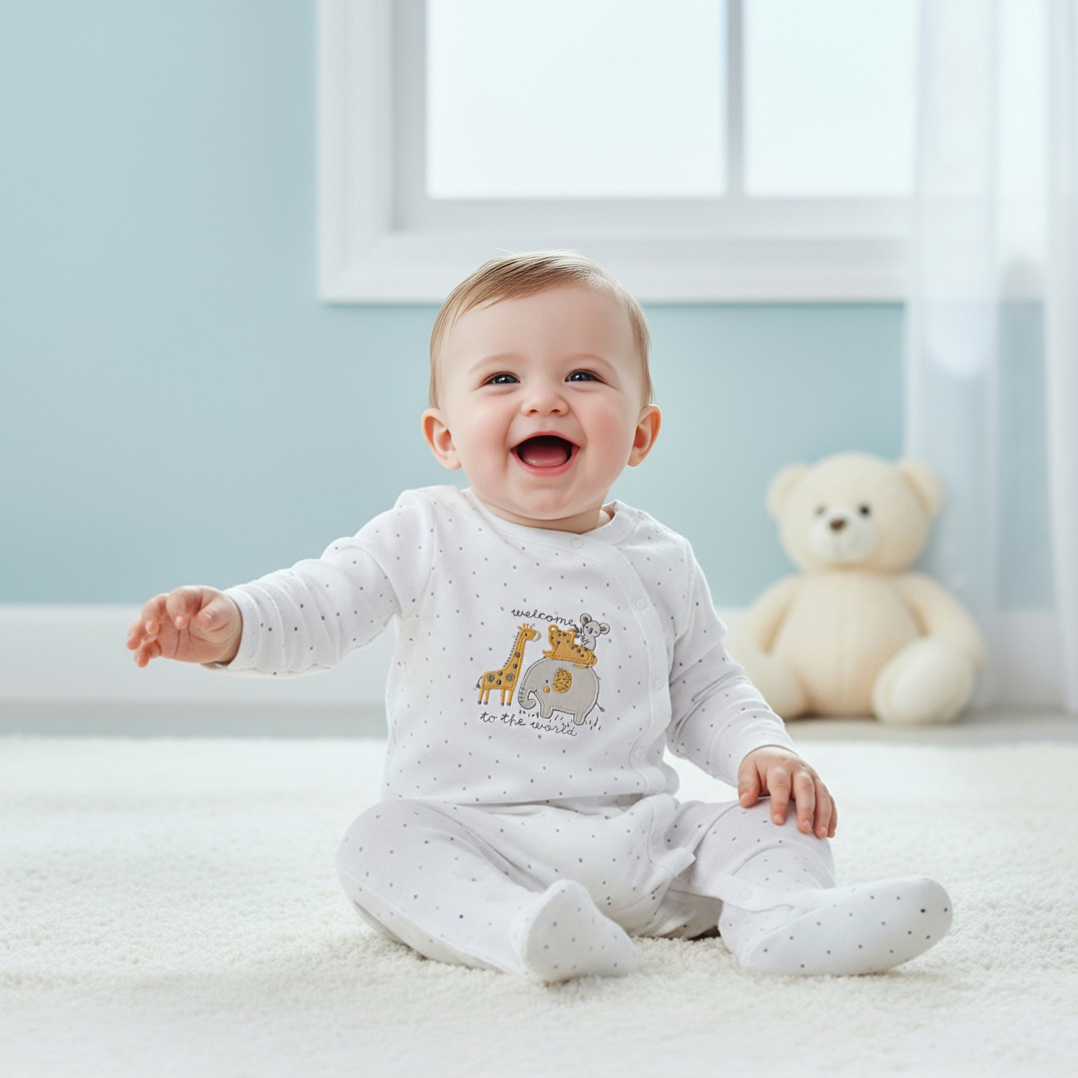 Juniors Embroidered Closed Feet Sleepsuit with Long Sleeves-baby-boys-clothing-nightwear-sleepsuits-image-1