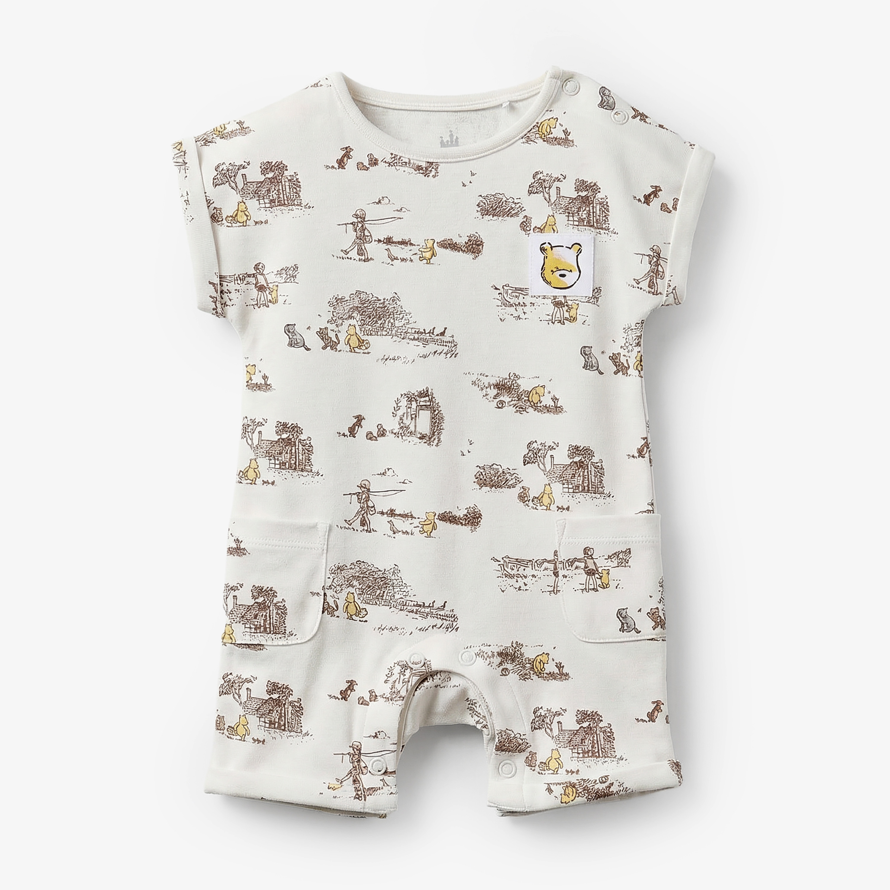 Disney Crew Neck Short Sleeves Romper with Winnie the Pooh and Friends Print-baby-boys-clothing-rompers-image-2