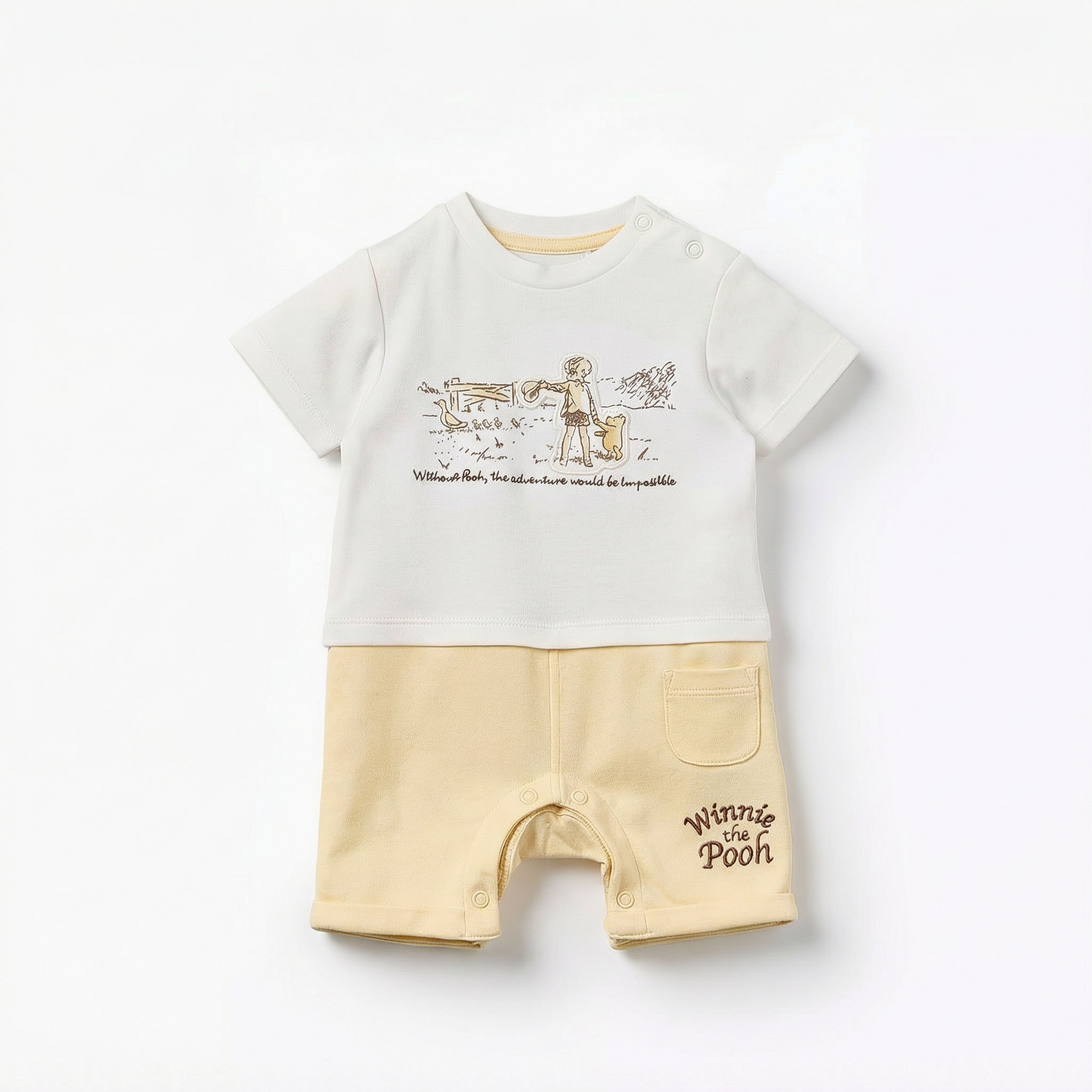 Disney Crew Neck Short Sleeves Romper with Winnie the Pooh Applique-baby-boys-clothing-rompers-image-1