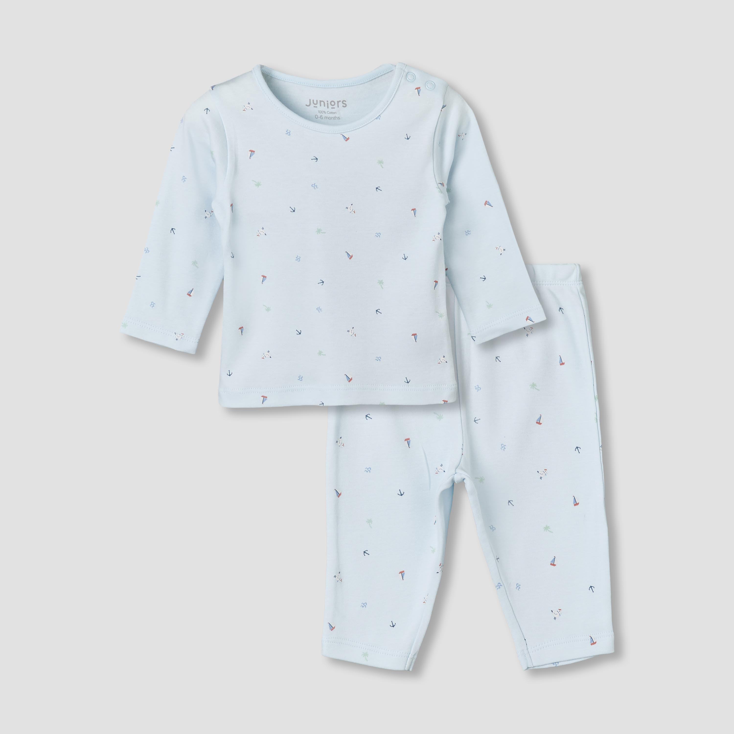 Juniors Cotton Round Neck Long Sleeves Pyjama Set with Nautical Print-baby-boys-clothing-nightwear-pyjamasets-image-1