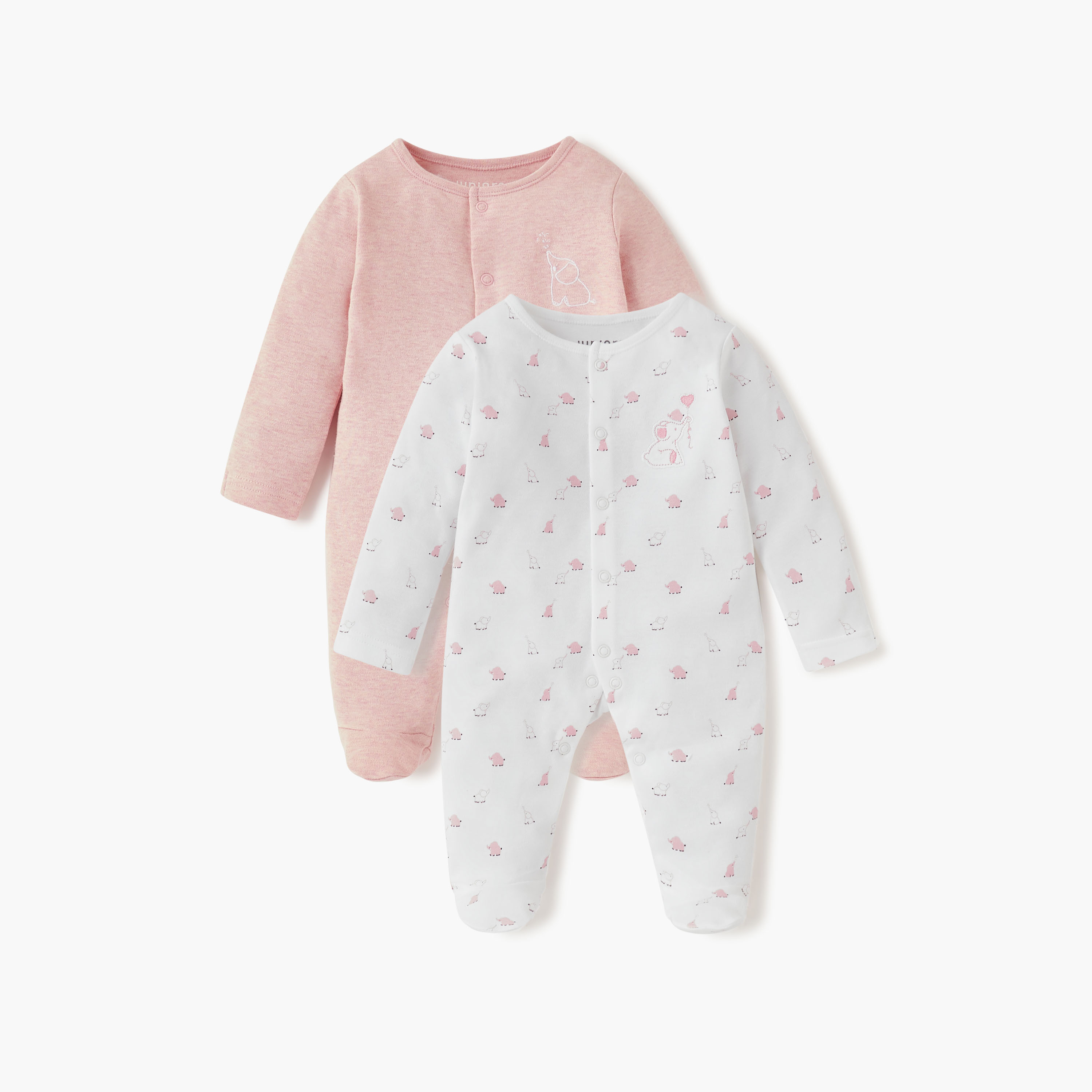 Juniors Elephant Print Closed Feet Sleepsuit with Long Sleeves - Set of 2-baby-girls-clothing-nightwear-sleepsuits-image-1