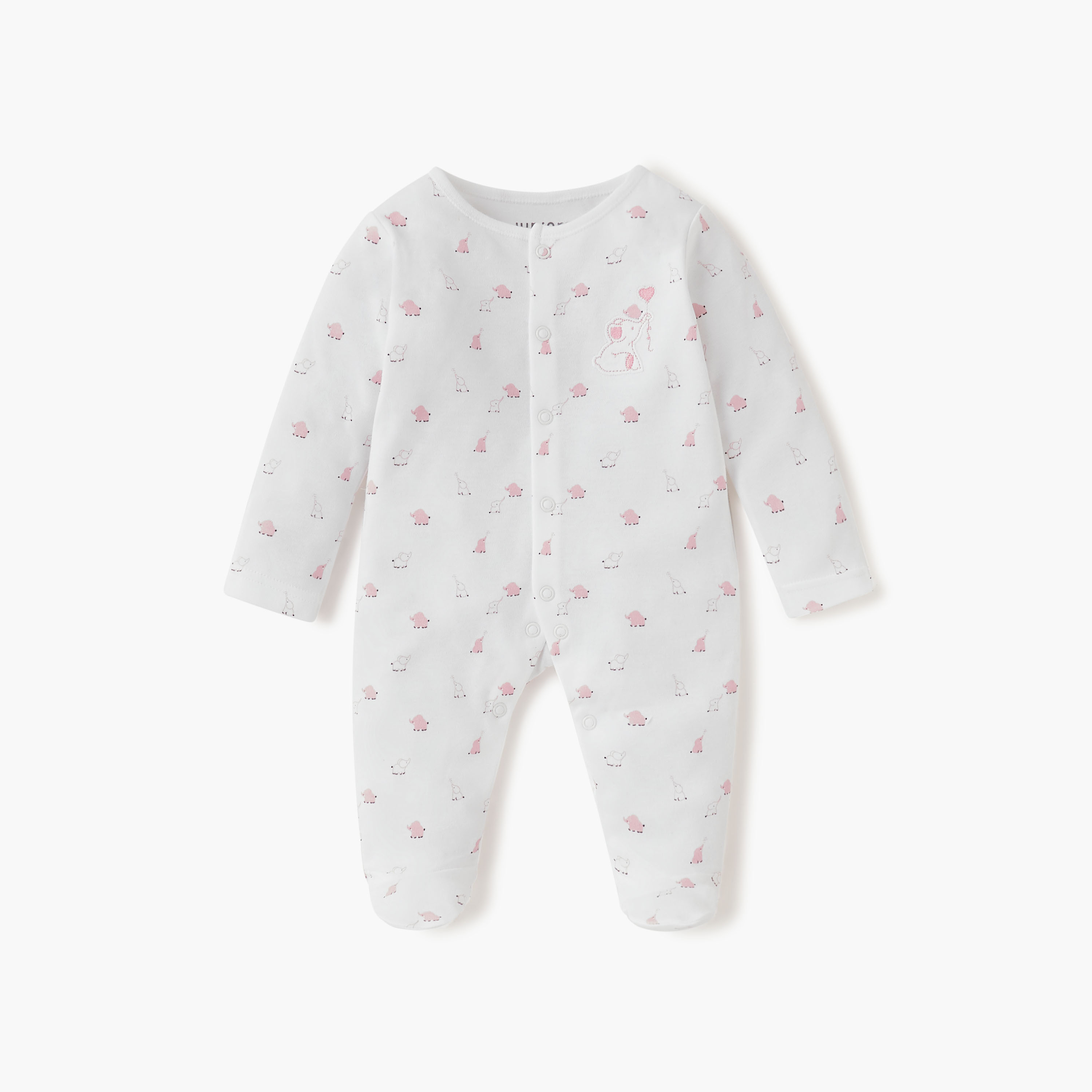 Juniors Elephant Print Closed Feet Sleepsuit with Long Sleeves - Set of 2-baby-girls-clothing-nightwear-sleepsuits-image-2
