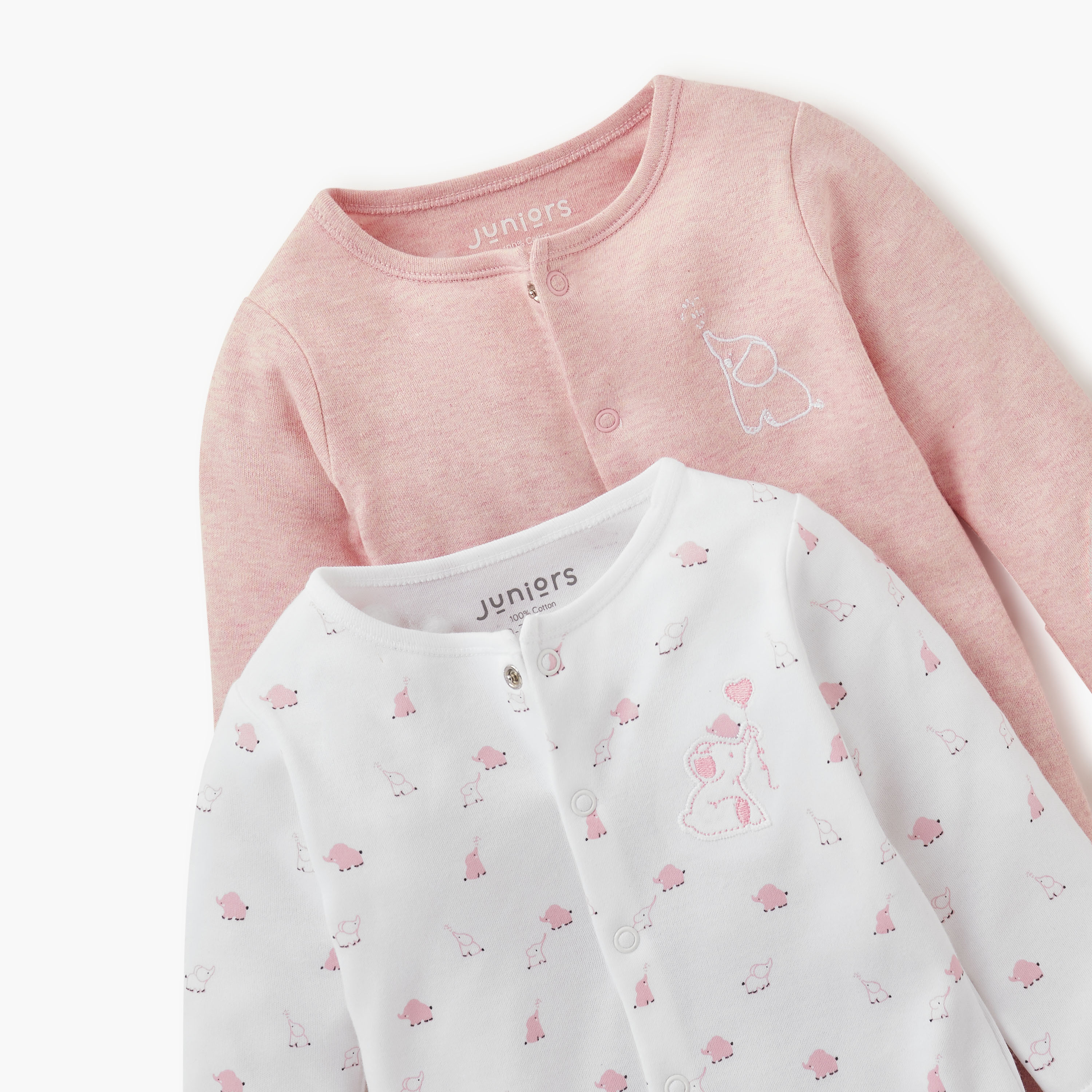 Juniors Elephant Print Closed Feet Sleepsuit with Long Sleeves - Set of 2-baby-girls-clothing-nightwear-sleepsuits-image-4
