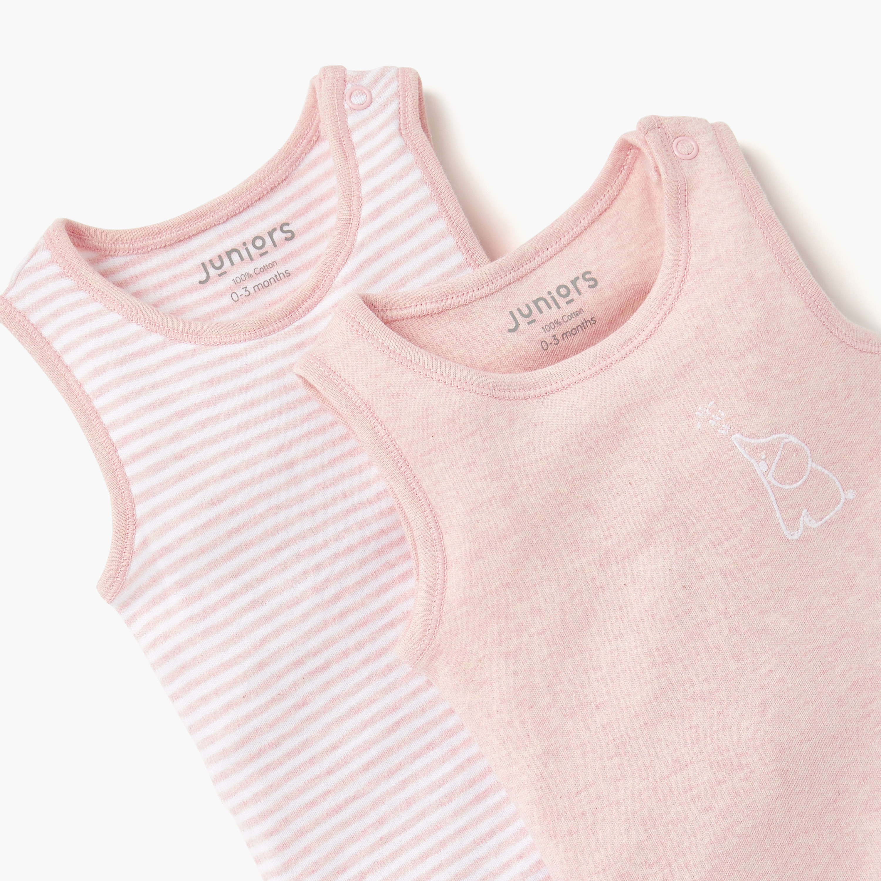 Juniors Printed Sleeveless Bodysuit with Button Closure - Set of 2-baby-girls-clothing-bodysuits-image-3