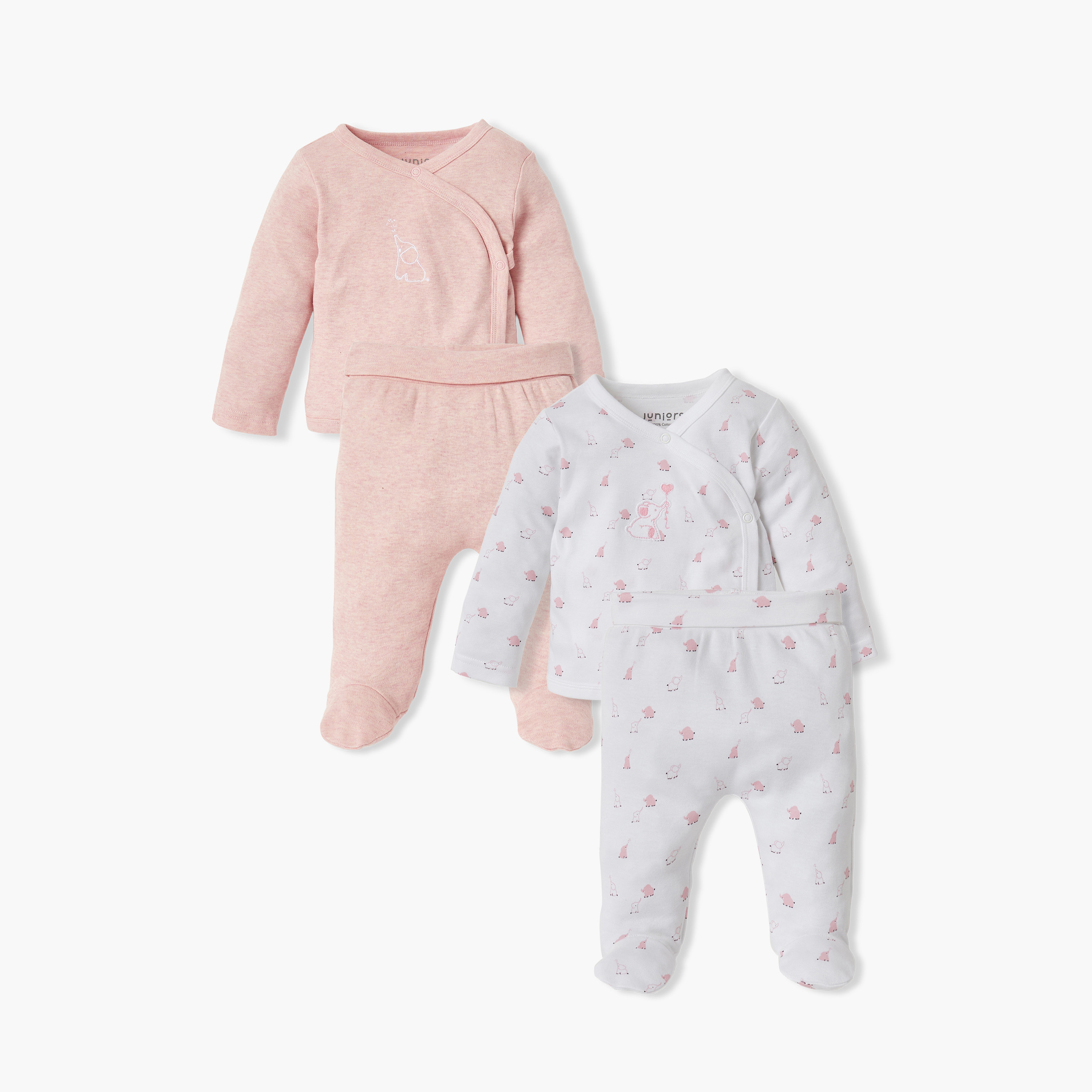 Juniors Assorted T-shirt with Closed Feet Pyjama - Set of 2-baby-girls-clothing-nightwear-pyjamasets-image-1
